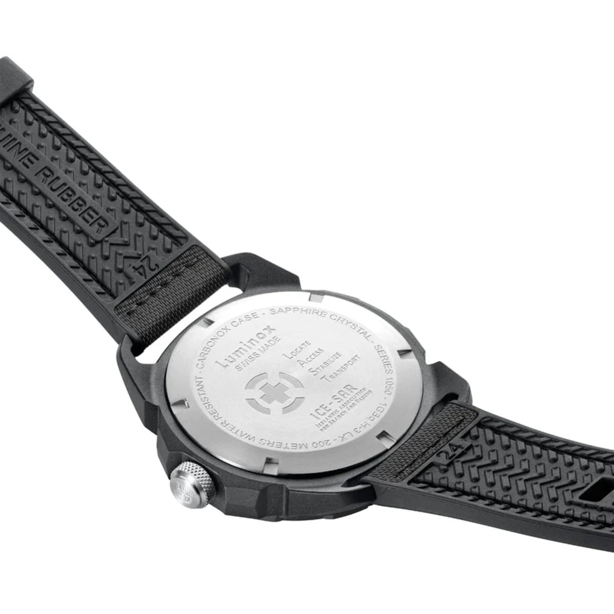 Luminox ICE SAR Arctic 1050 Series XL.1052 stainless steel case back and textured black rubber strap