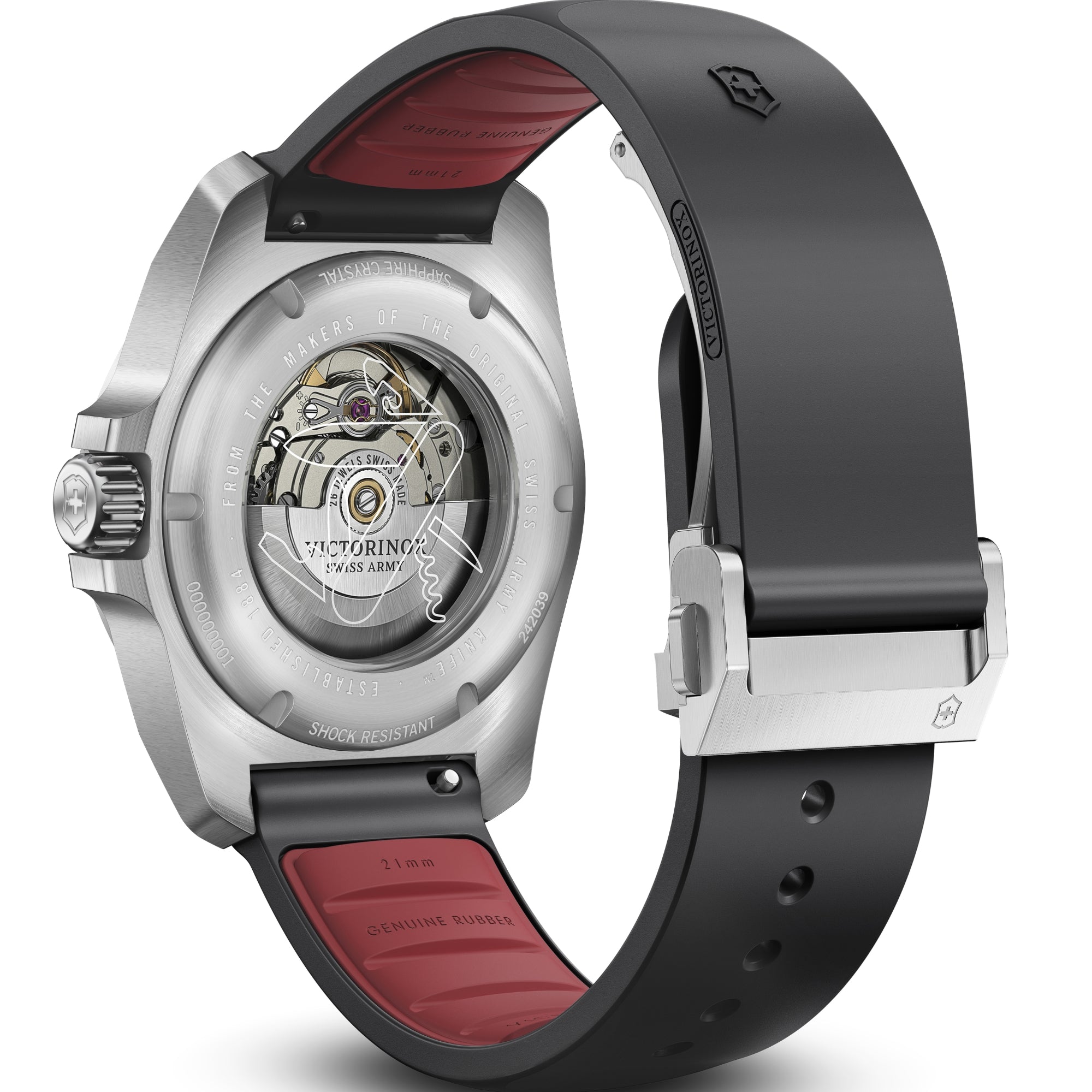 Victorinox I.N.O.X. 242039 exhibition caseback revealing Sellita SW200-1 movement