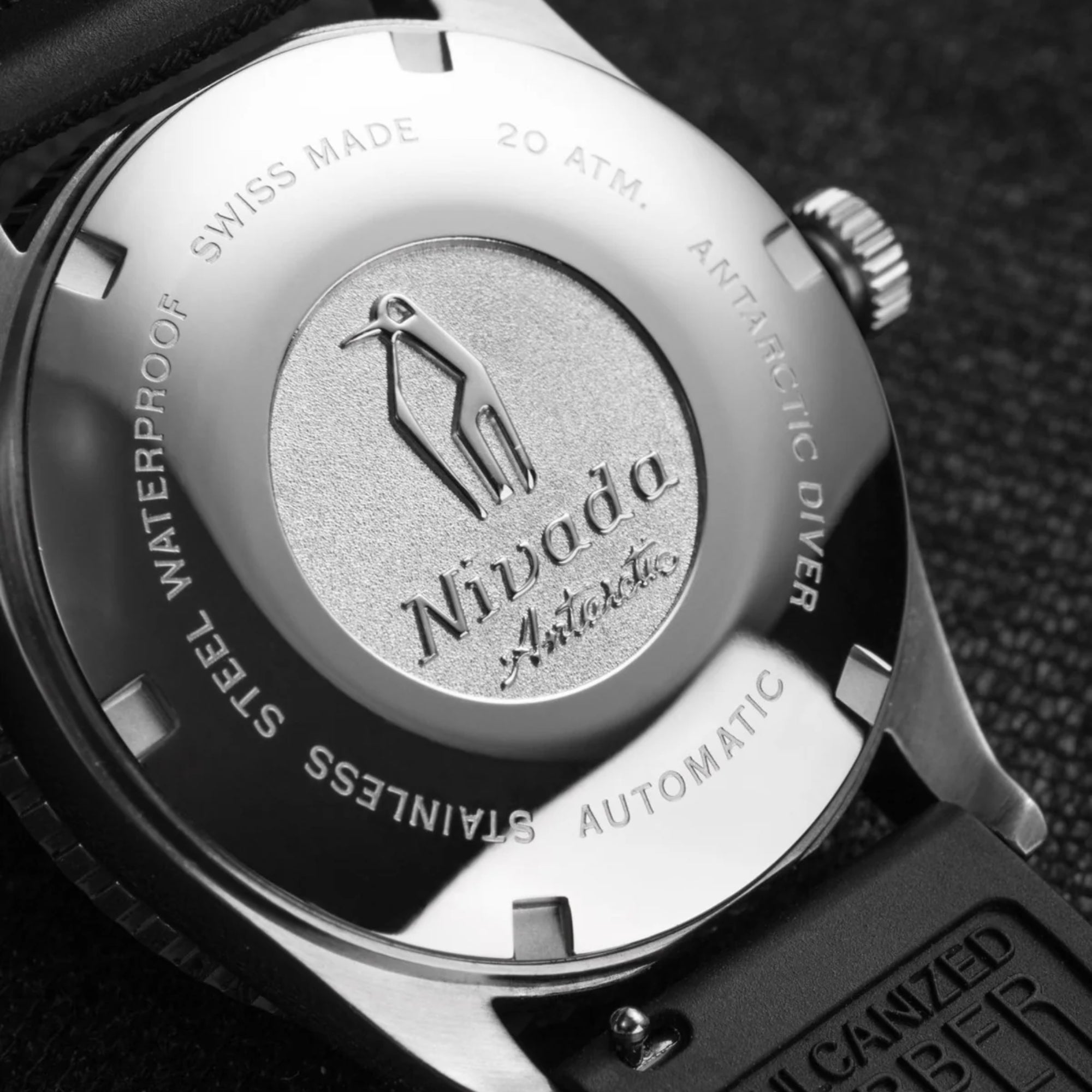 Nivada Grenchen Antarctic Diver 38mm Black Matte Crosshair Dial Rubber Mens Automatic Watch 32038A01