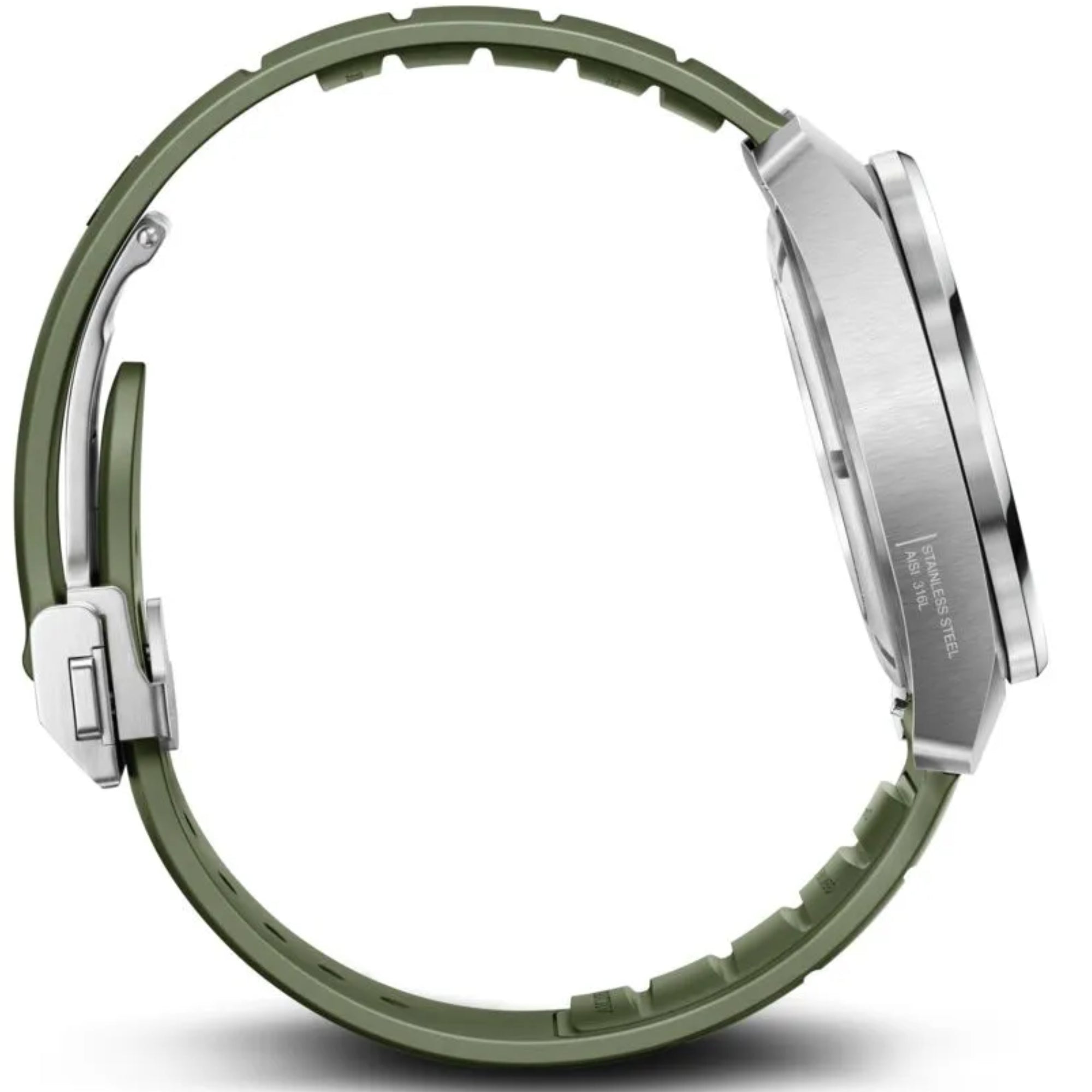Victorinox 242058 green rubber strap and pin buckle detail side profile