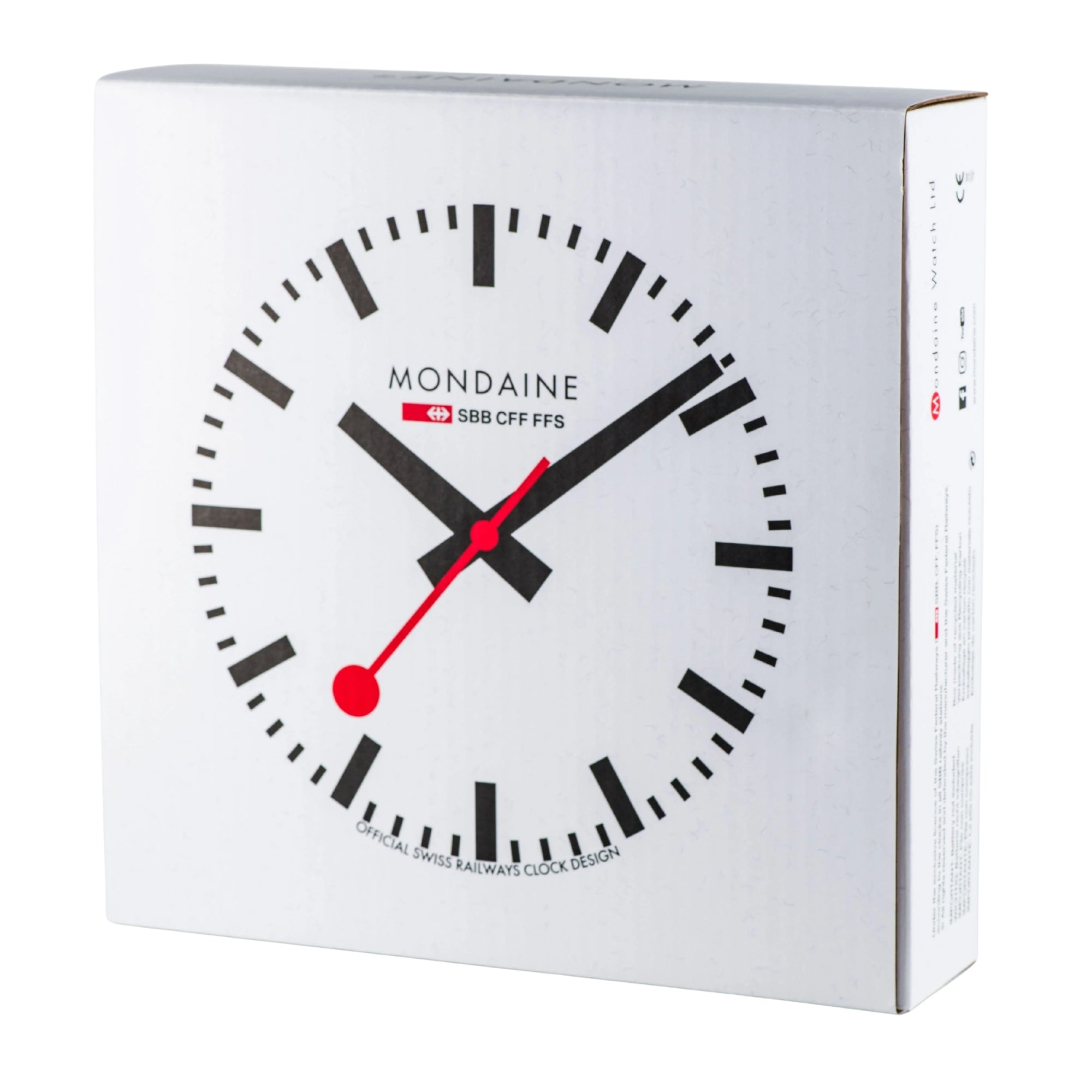 Front view of product packaging box for Mondaine wall clock A990.CLOCK.11SBC