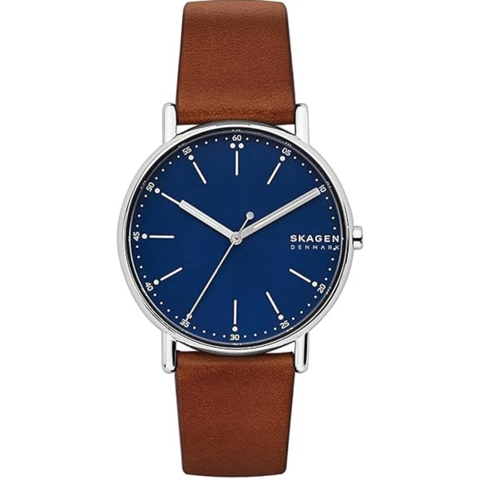 Skagen Signatur Medium Brown Leather Strap Deep Ocean Dial Men’s Watch SKW6355