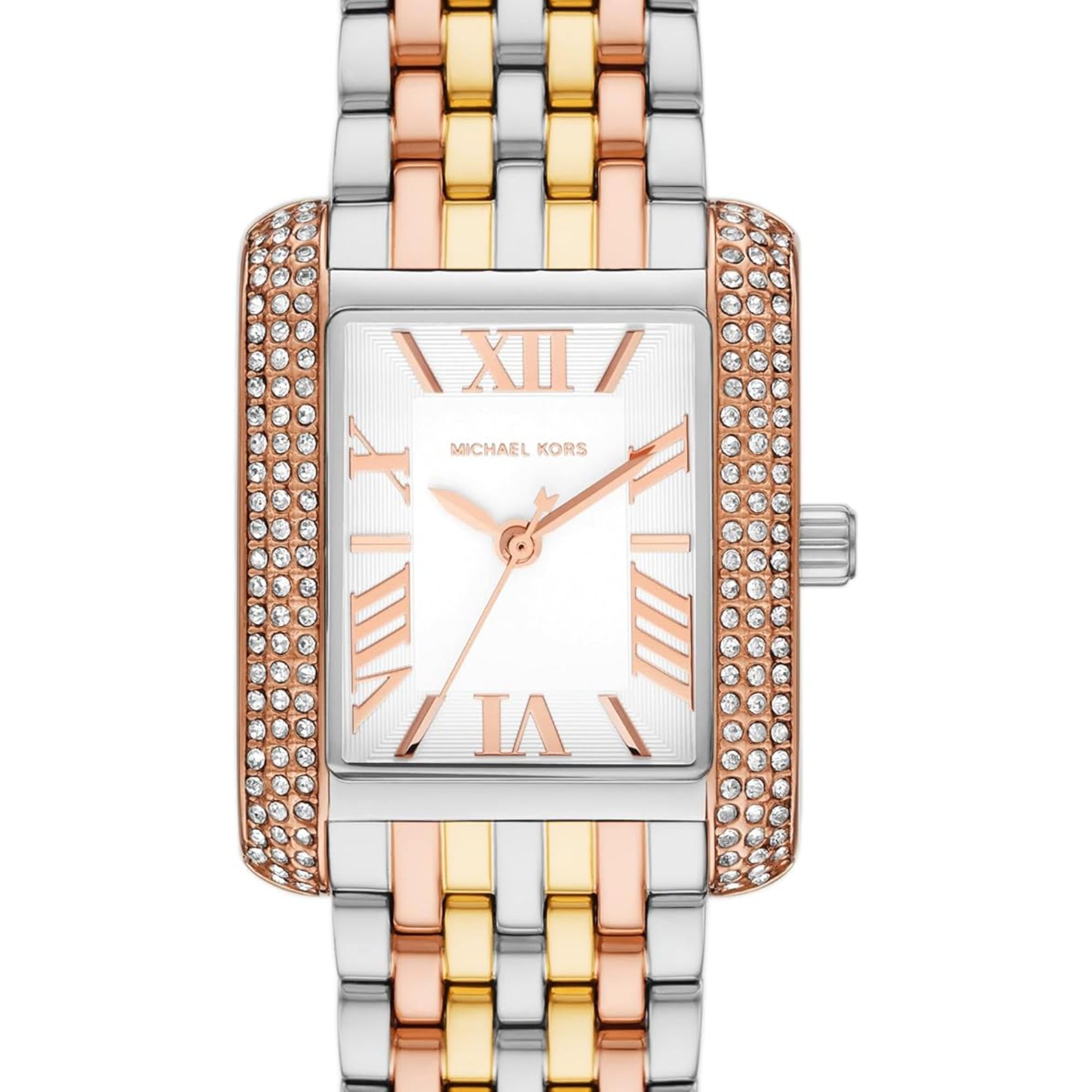 Michael Kors Emery Tri-Tone Stainless Steel Strap White Dial Women’s Watch MK4744