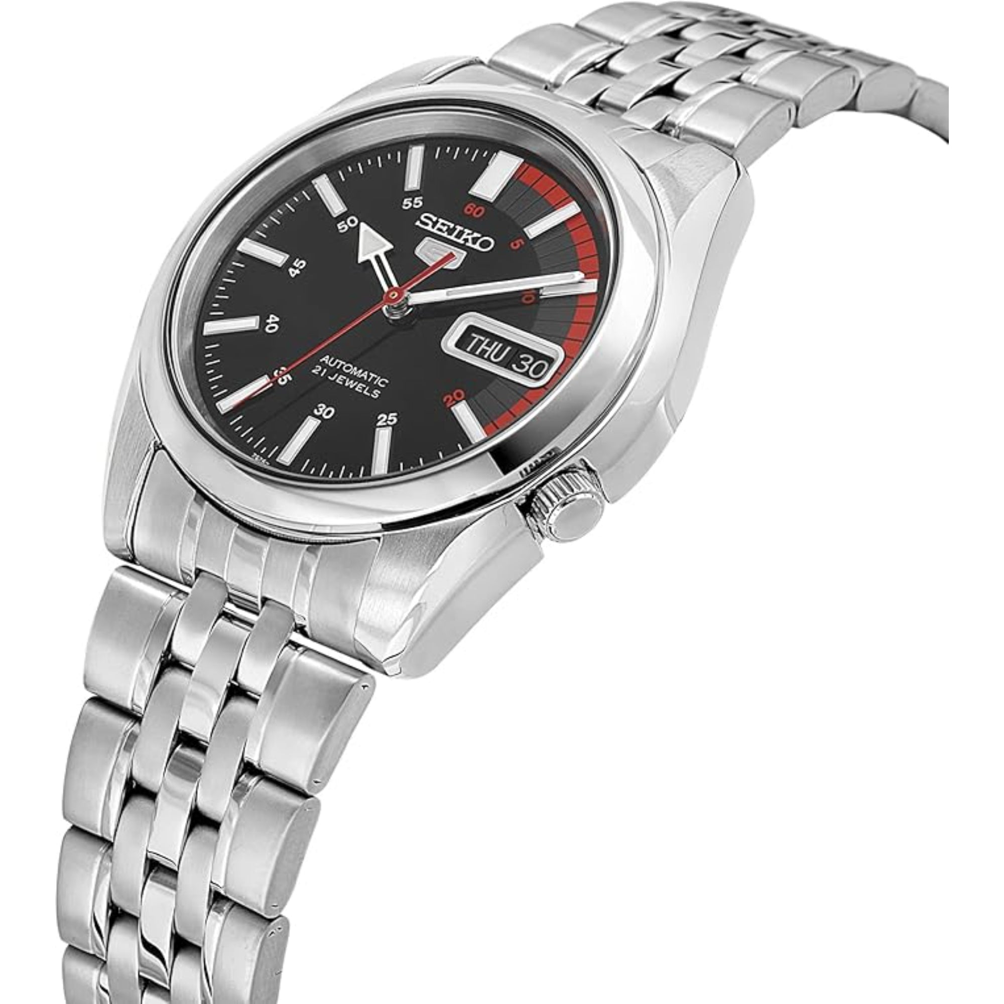 Seiko 5 Automatic Black Dial Stainless Steel Men's Watch SNK375K1