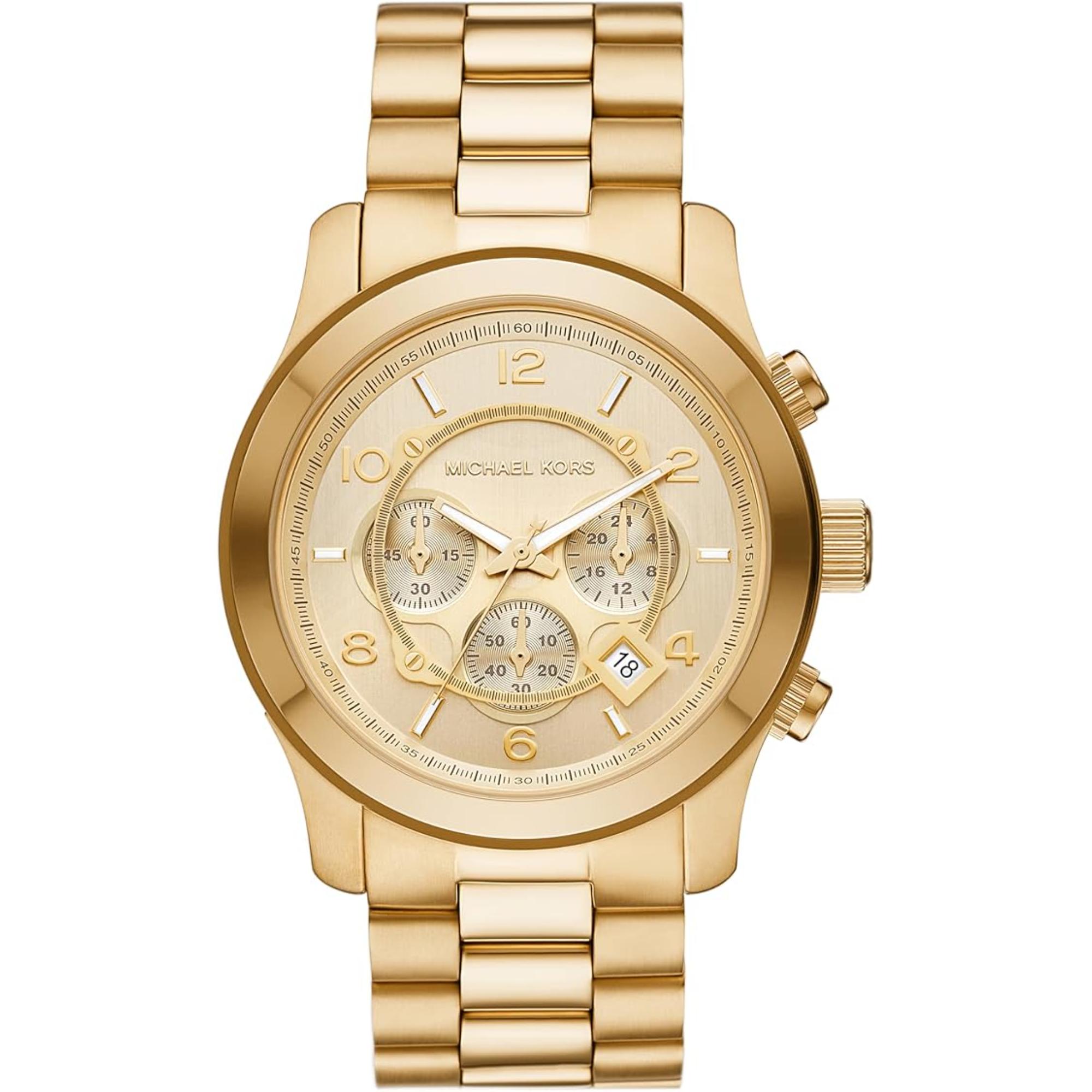 Michael Kors Runway Chronograph Gold-Tone Stainless Steel Strap Gold Dial Men’s Watch MK9074