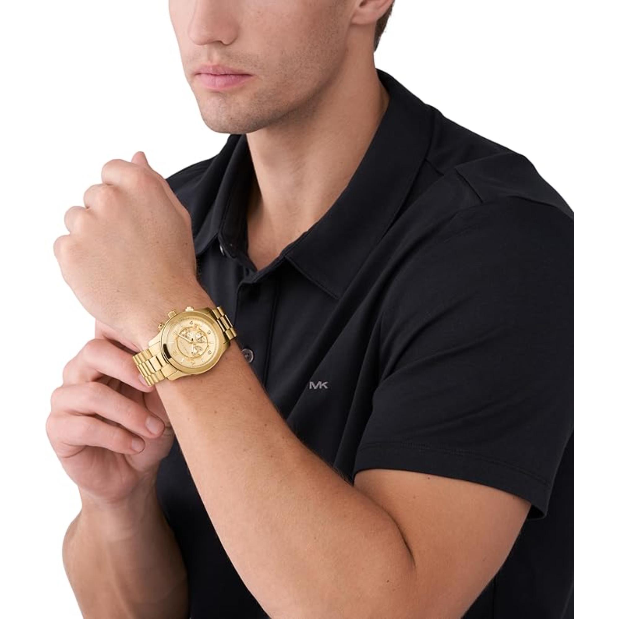 Michael Kors Runway Chronograph Gold-Tone Stainless Steel Strap Gold Dial Men’s Watch MK9074