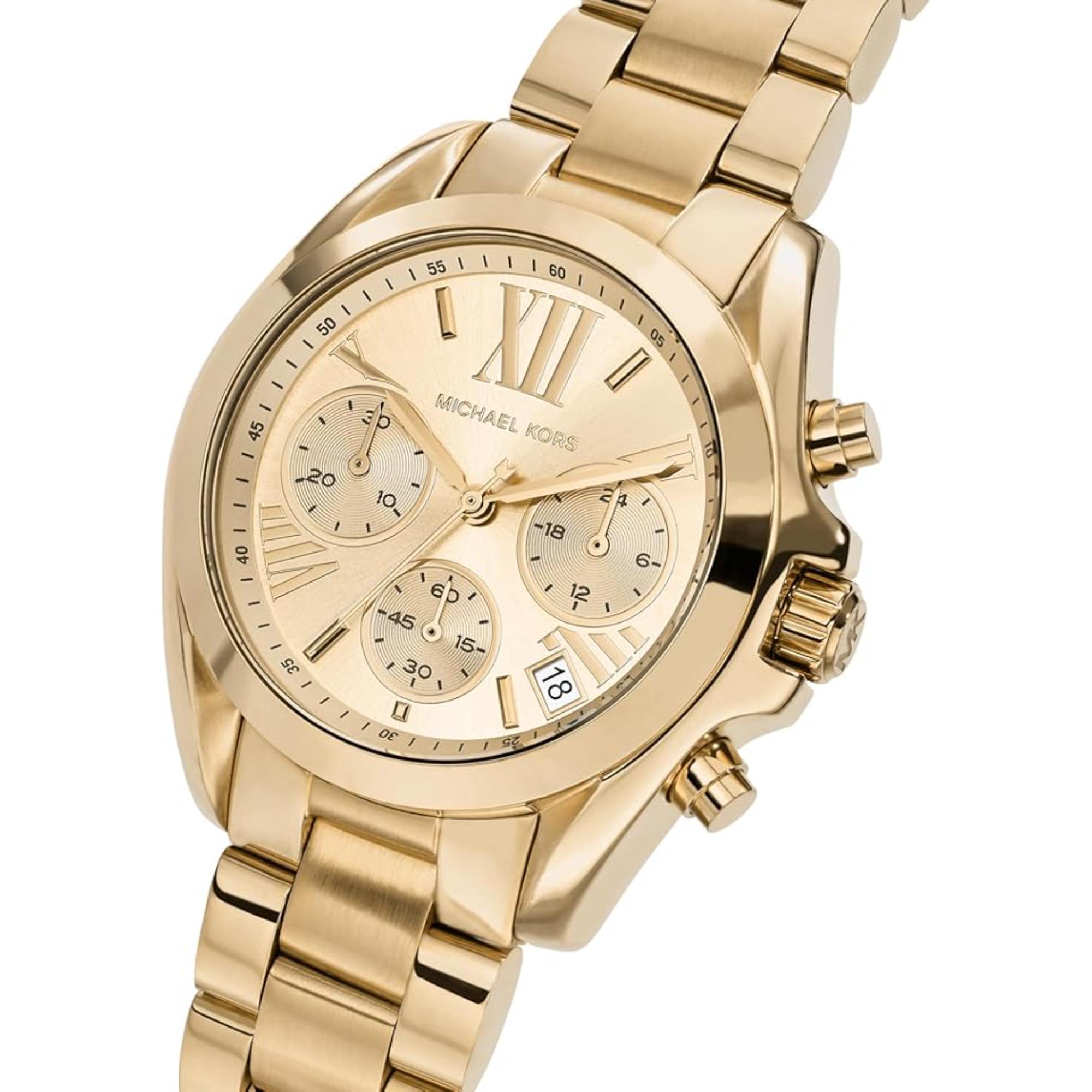 Michael Kors Mini Bradshaw Chronograph Gold Dial Steel Strap Women’s Watch MK5798