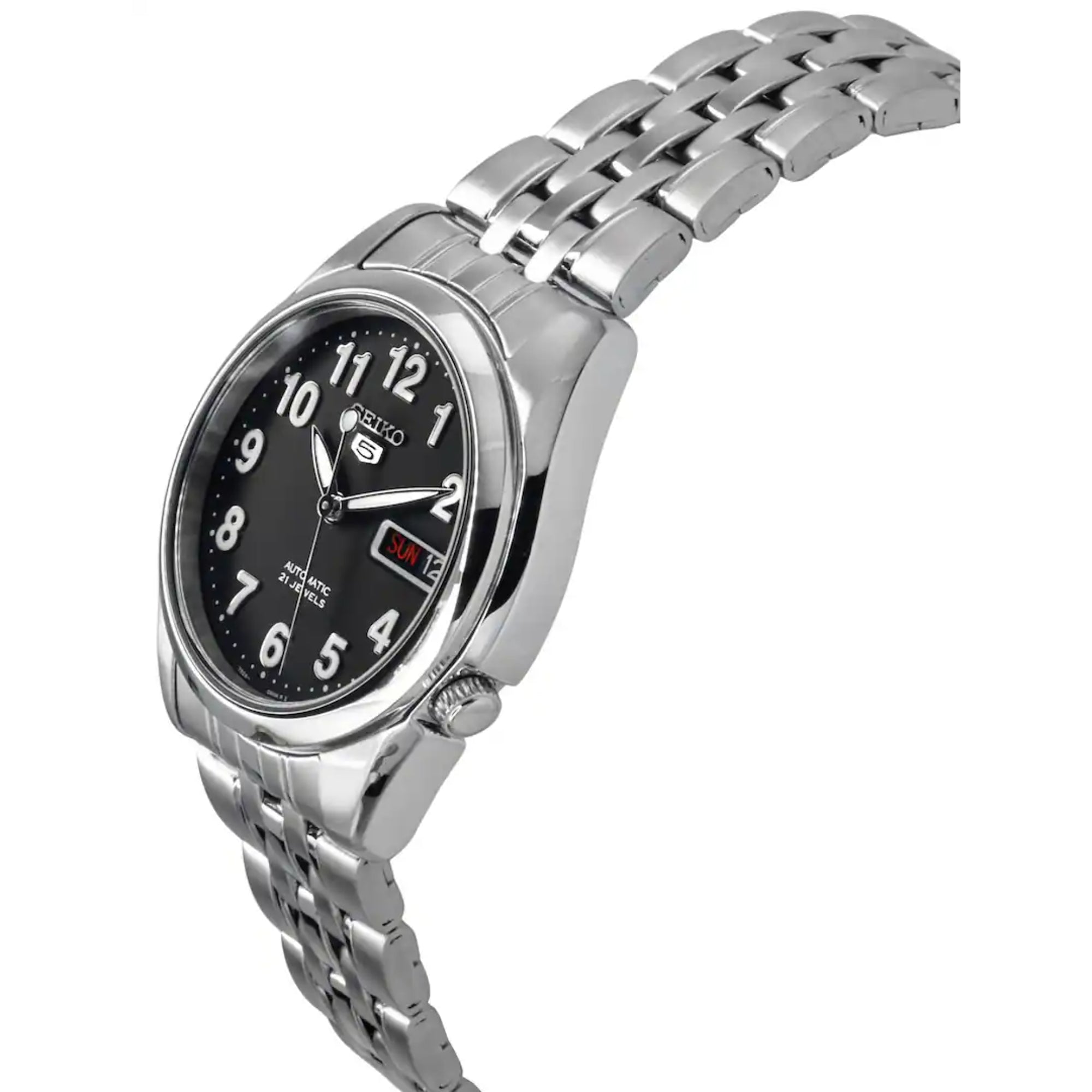 Seiko 5 Automatic Black Dial Silver Stainless Steel Bracelet Men's Watch SNK381K1