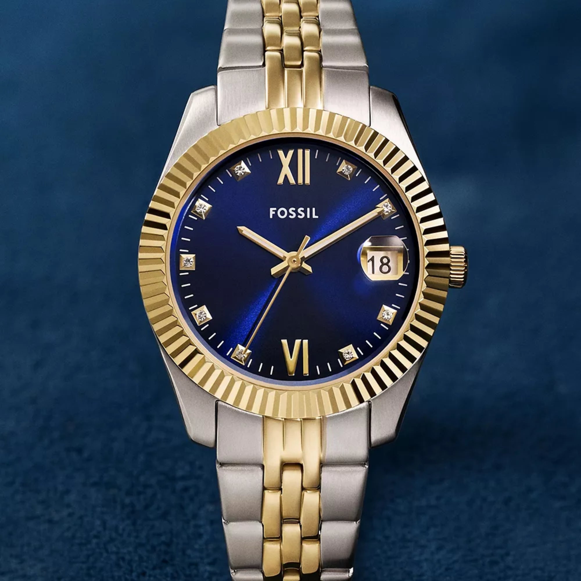 Fossil Scarlette ES5443 blue dial close up