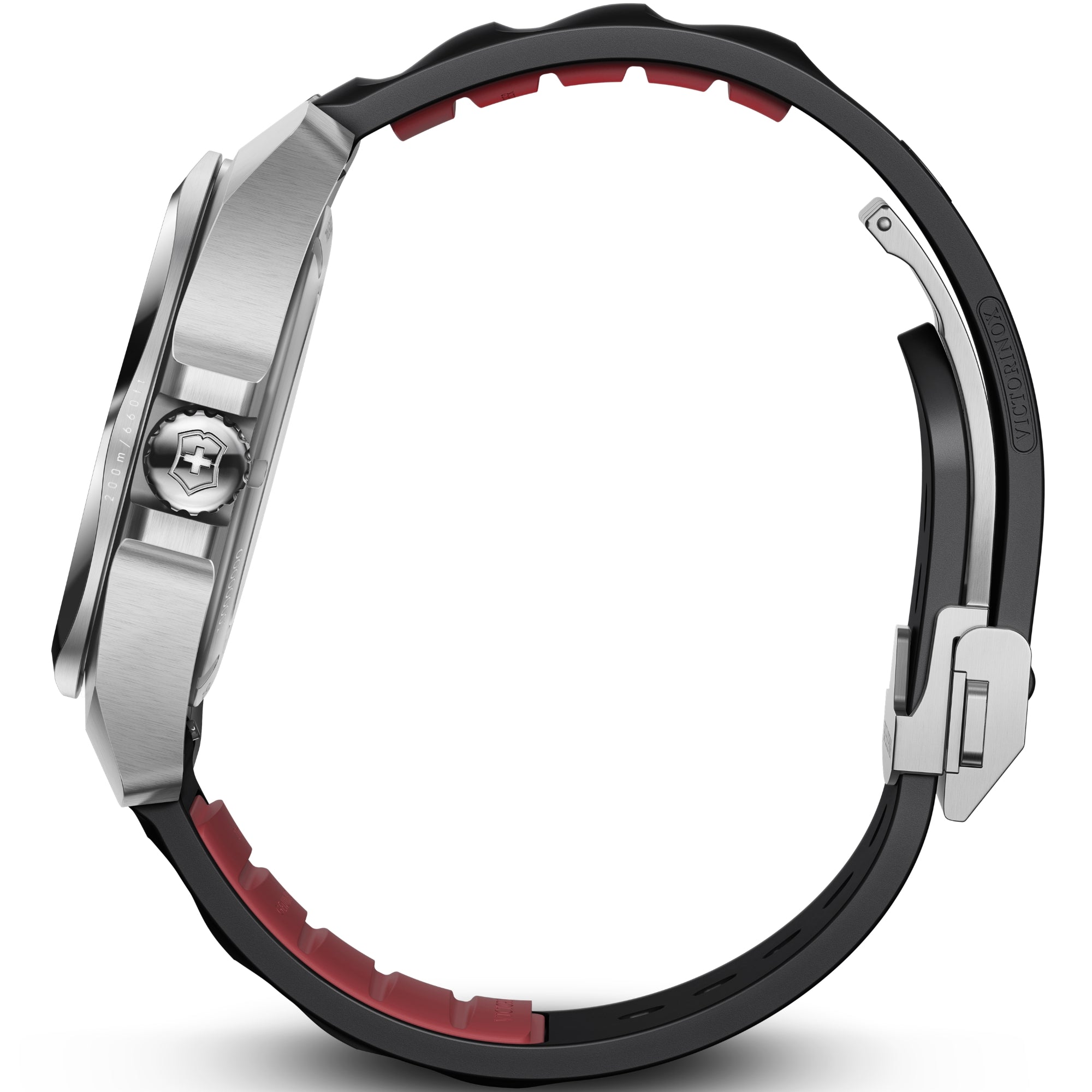 Victorinox I.N.O.X. 242039 41mm Automatic black guilloché dial rubber watch side profile