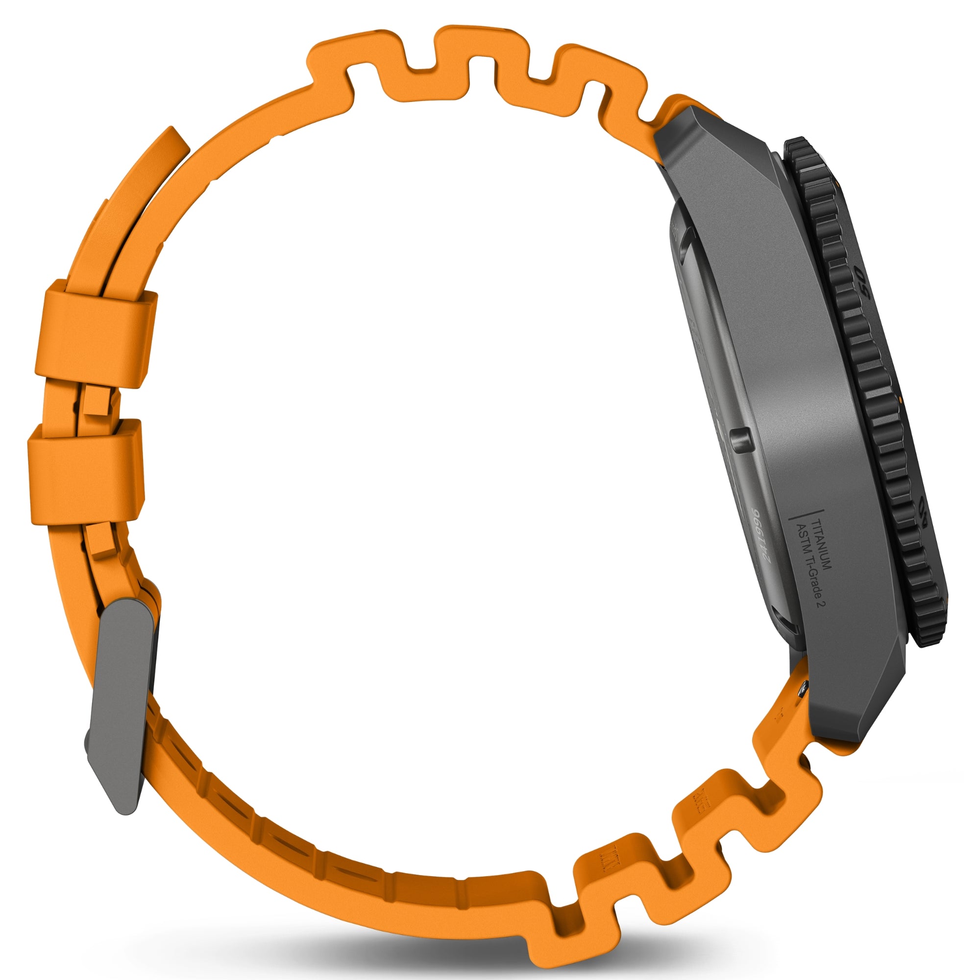 Victorinox 241996 orange rubber strap and pin buckle detail side profile
