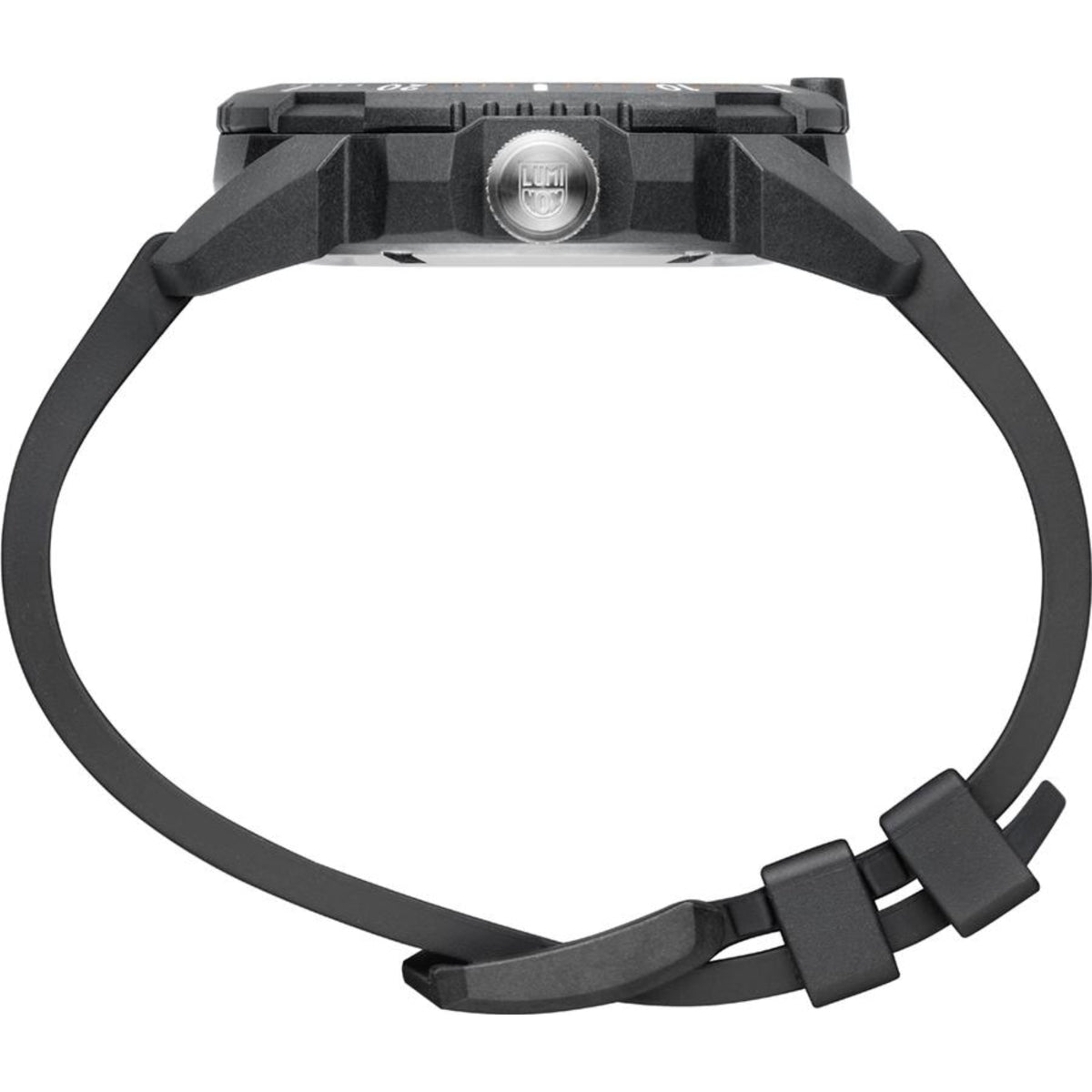 Luminox ICE SAR Arctic 1050 Series XL.1052 profile view showing curved black rubber strap