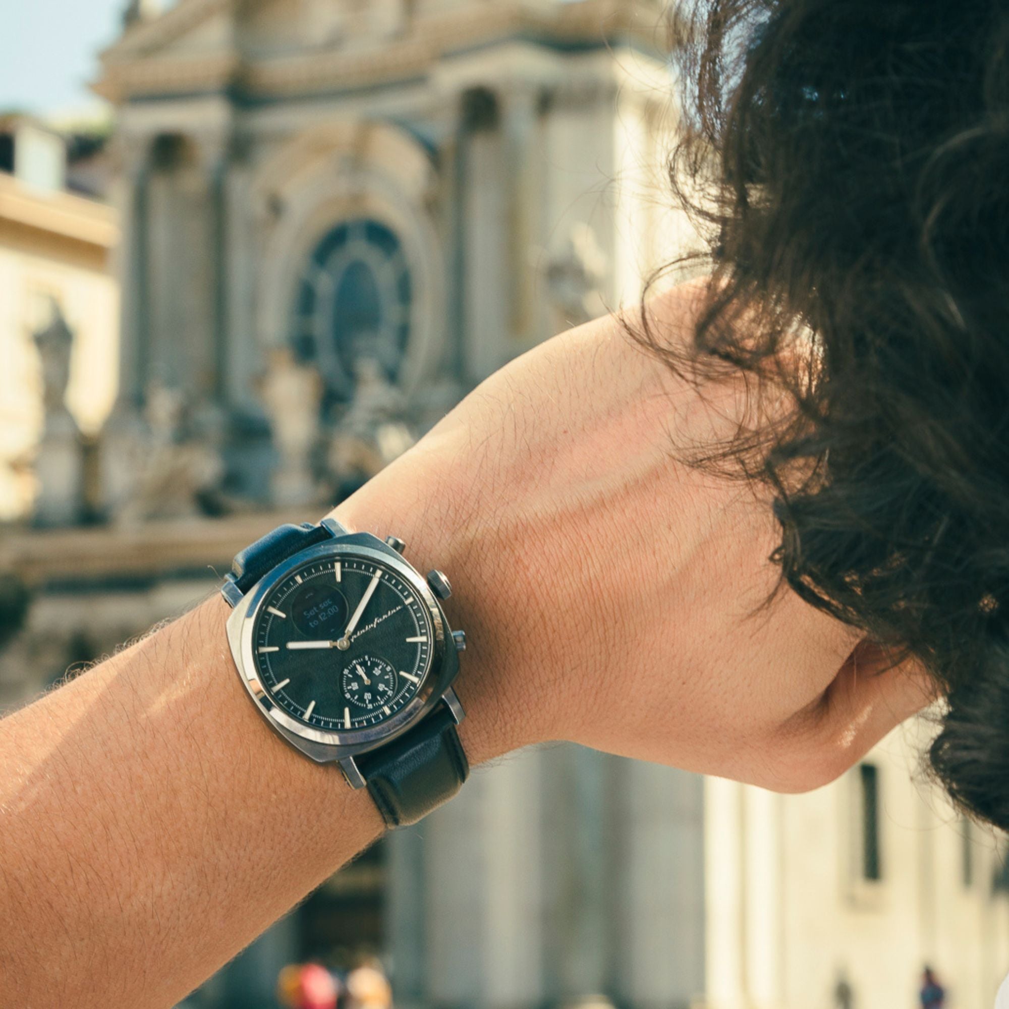 Pininfarina Senso Hybrid Slate Black Dial Leather Strap Men’s Smart Watch PMH01A-04