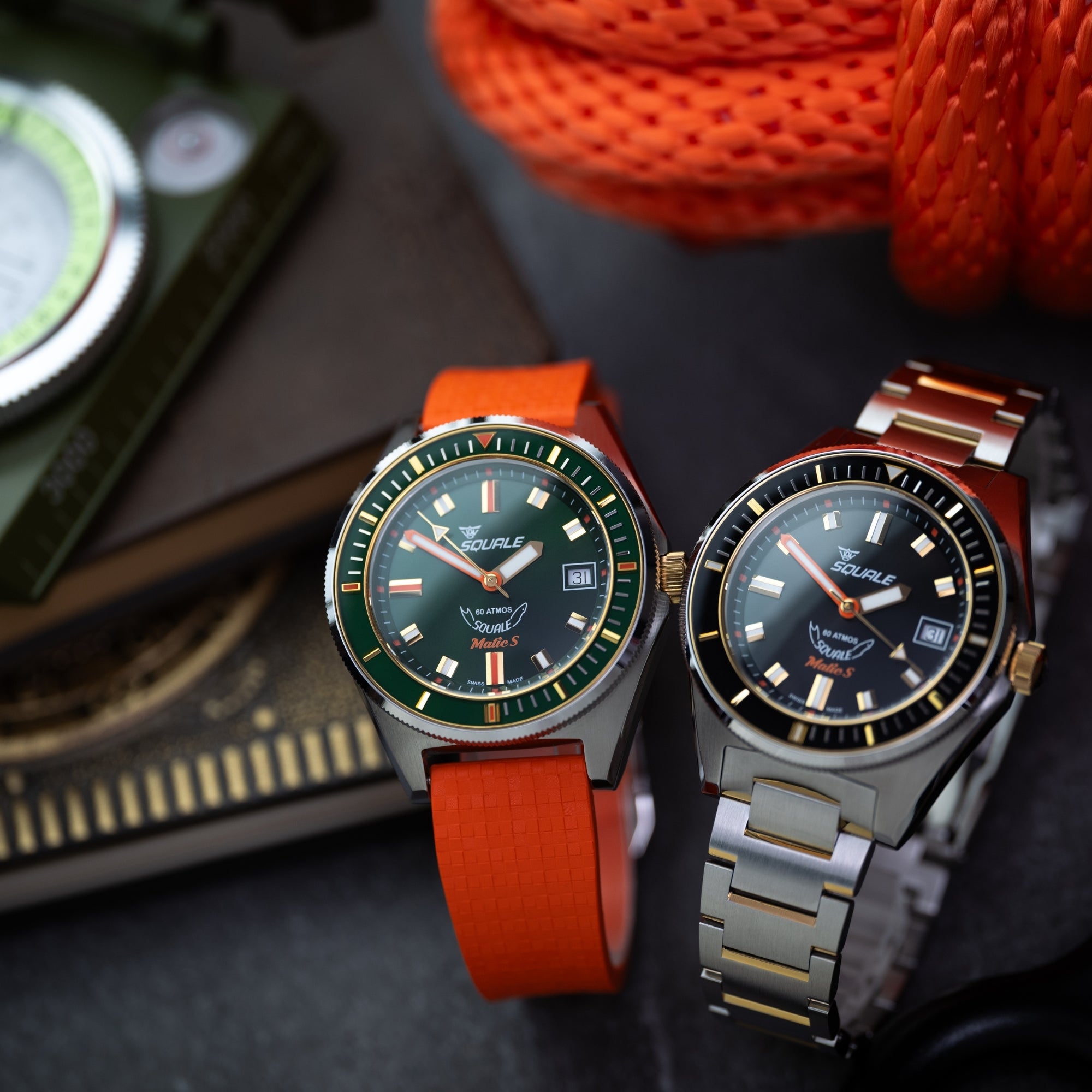 Squale Matic S 39.5mm Green Dial Rubber Mens Automatic Watch MATICGGRGR.MROR
