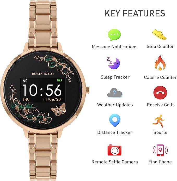 Reflex Active Series 03 Quartz Black Dial Rose Gold PVD Bracelet Ladies Smartwatch RA03-4028