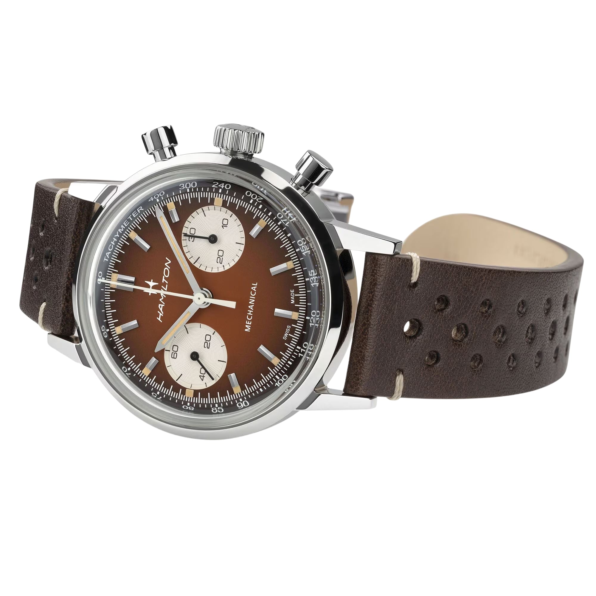 Hamilton American Classic 40mm Chronograph Brown Dial Leather Mens Mechanical Watch H38429591
