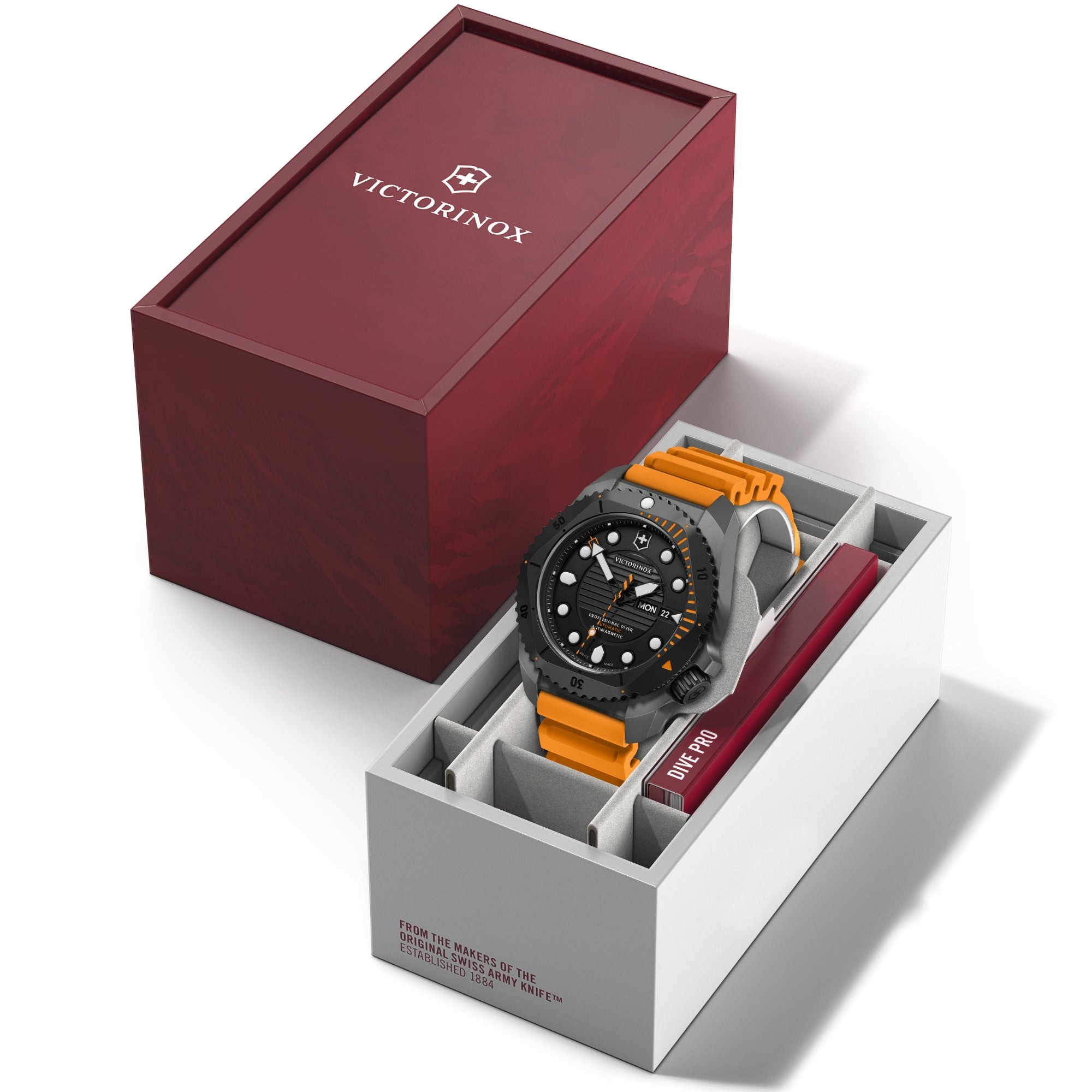 Victorinox Dive Pro 242054 watch displayed in premium red and white gift box packaging
