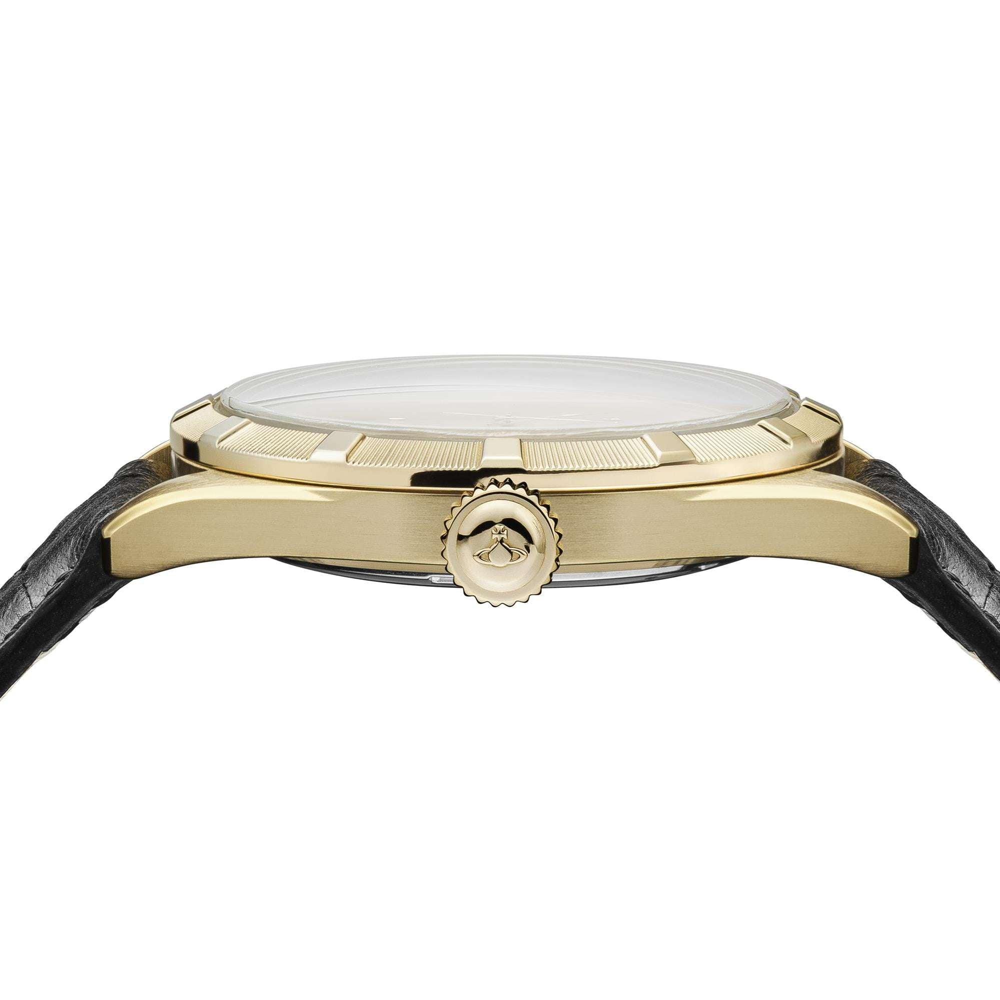 Vivienne Westwood Conduit Gold Dial Black Leather Strap Men's Watch VV192GDBK