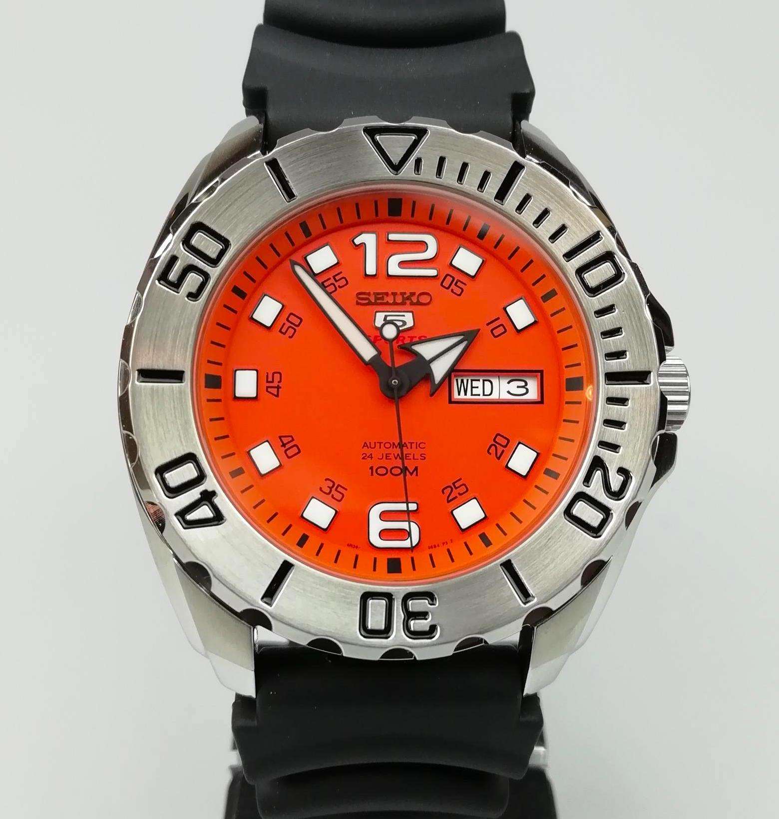 Seiko 5 Sports Automatic Orange Dial Monster Men's Watch SRPB39K1