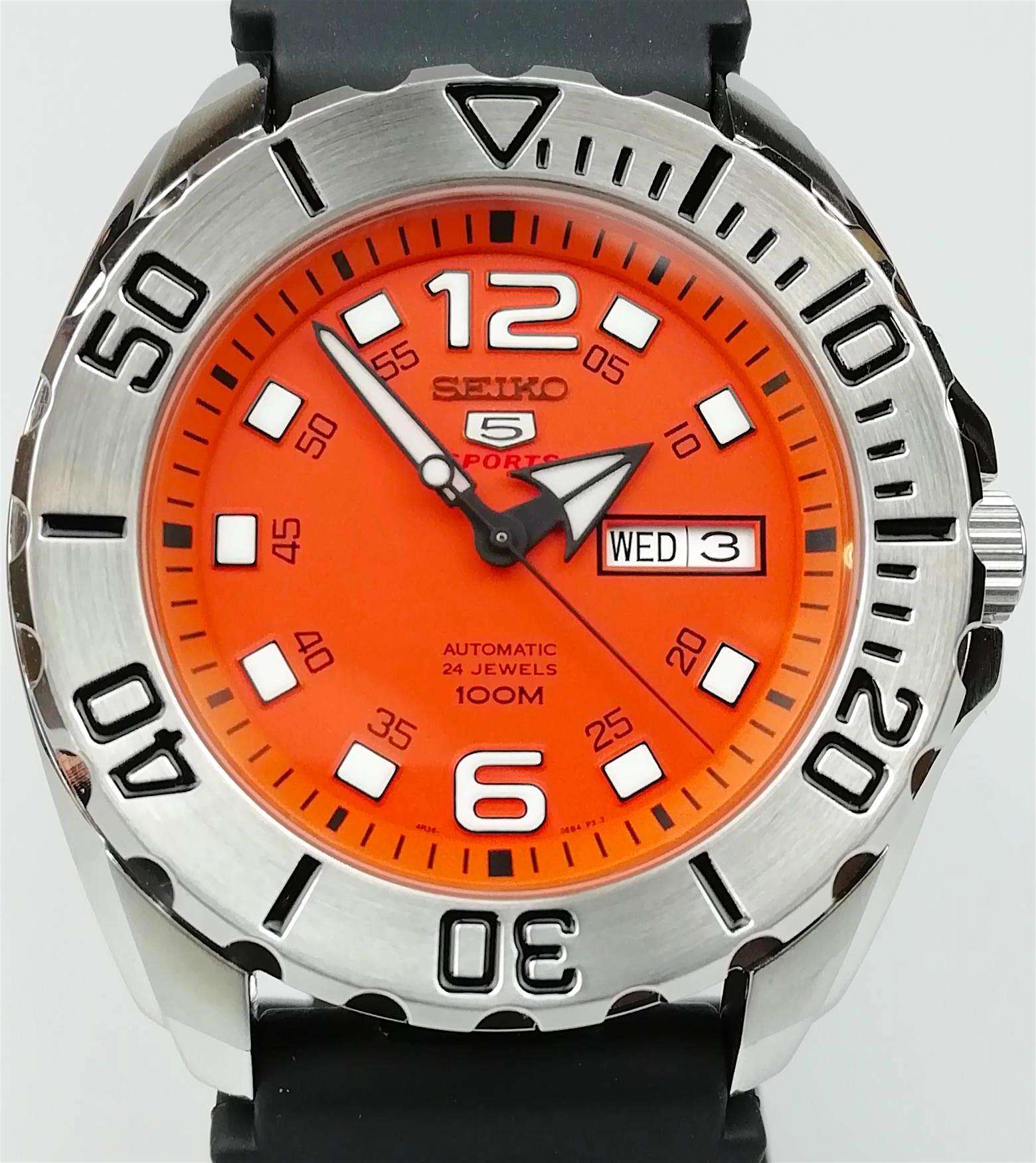 Seiko 5 Sports Automatic Orange Dial Monster Men's Watch SRPB39K1