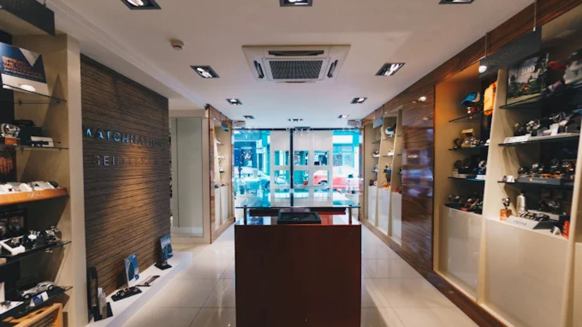 WatchNation luxury watch store interior showcasing display shelves and cases filled with orient watches