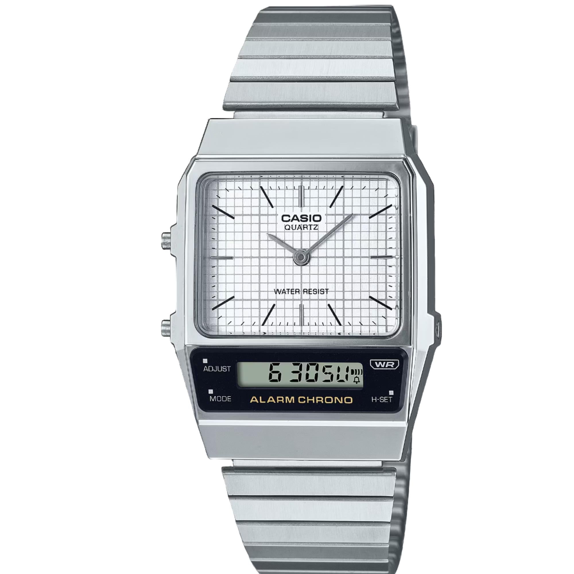 Casio Vintage Edgy Digital Analogue Dial Steel Strap Unisex Watch AQ-800E-7AEF