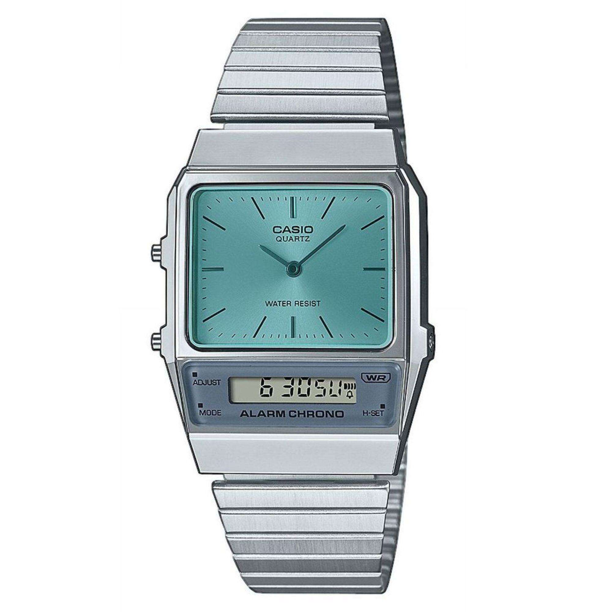 Casio Vintage Edgy Turquoise Dial Steel Strap Unisex Watch AQ-800EC-2AEF