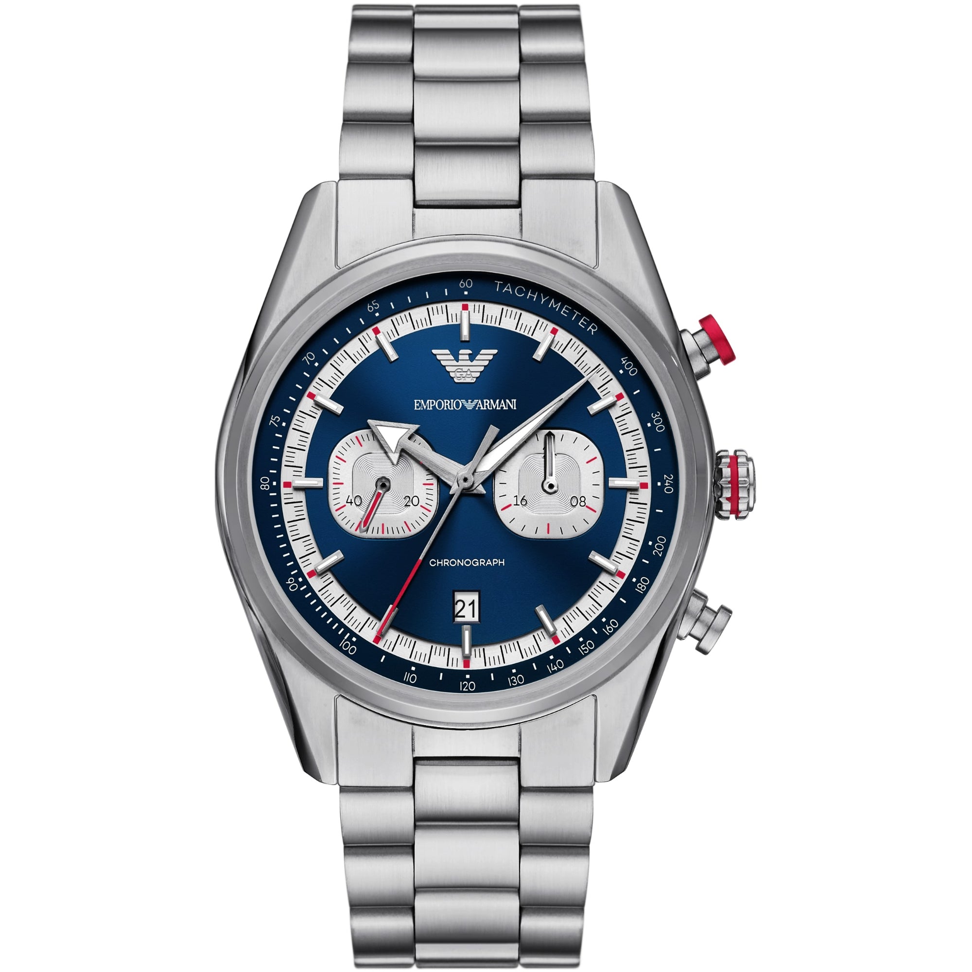 Emporio Armani Racer Chronograph Blue Dial Steel Strap Men's Watch AR11676