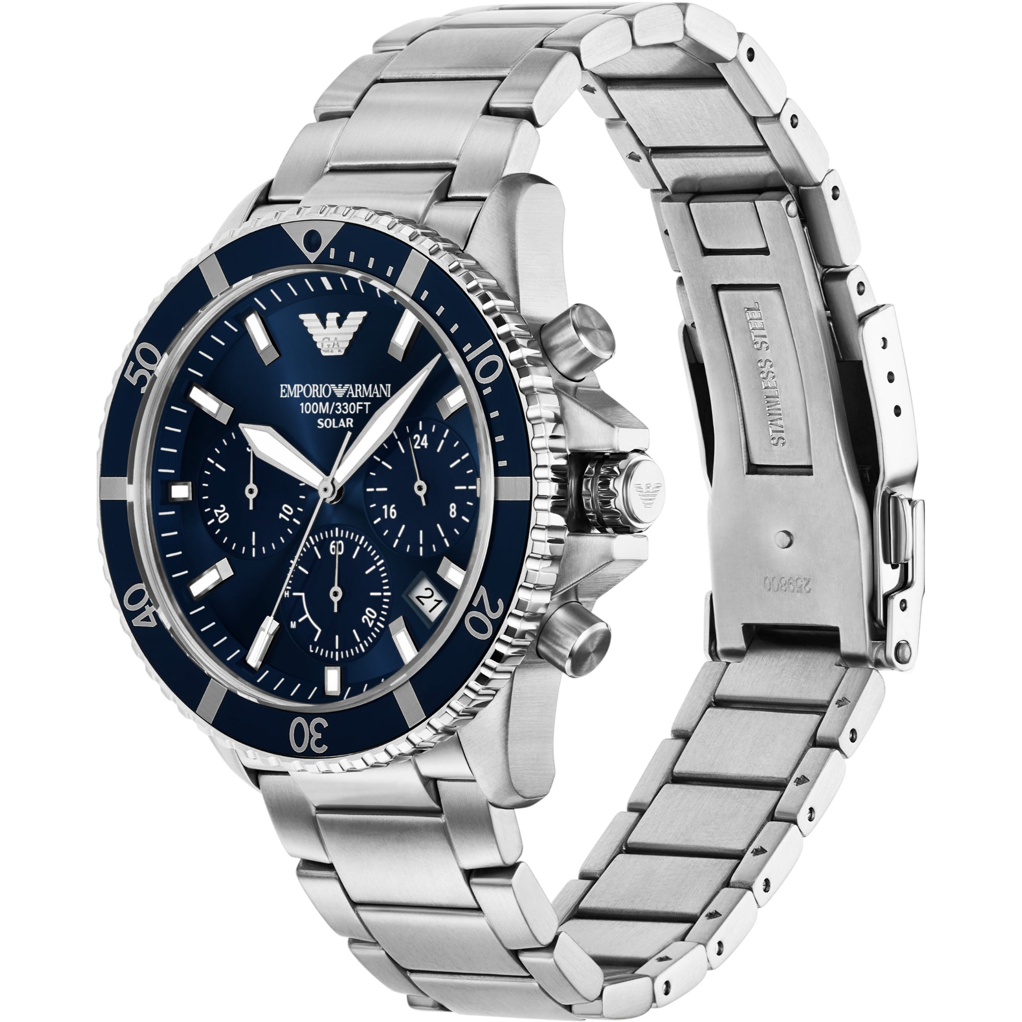 Emporio Armani World Explorer Quartz Chronograph Blue Dial Stainless Steel Men's Watch AR11681
