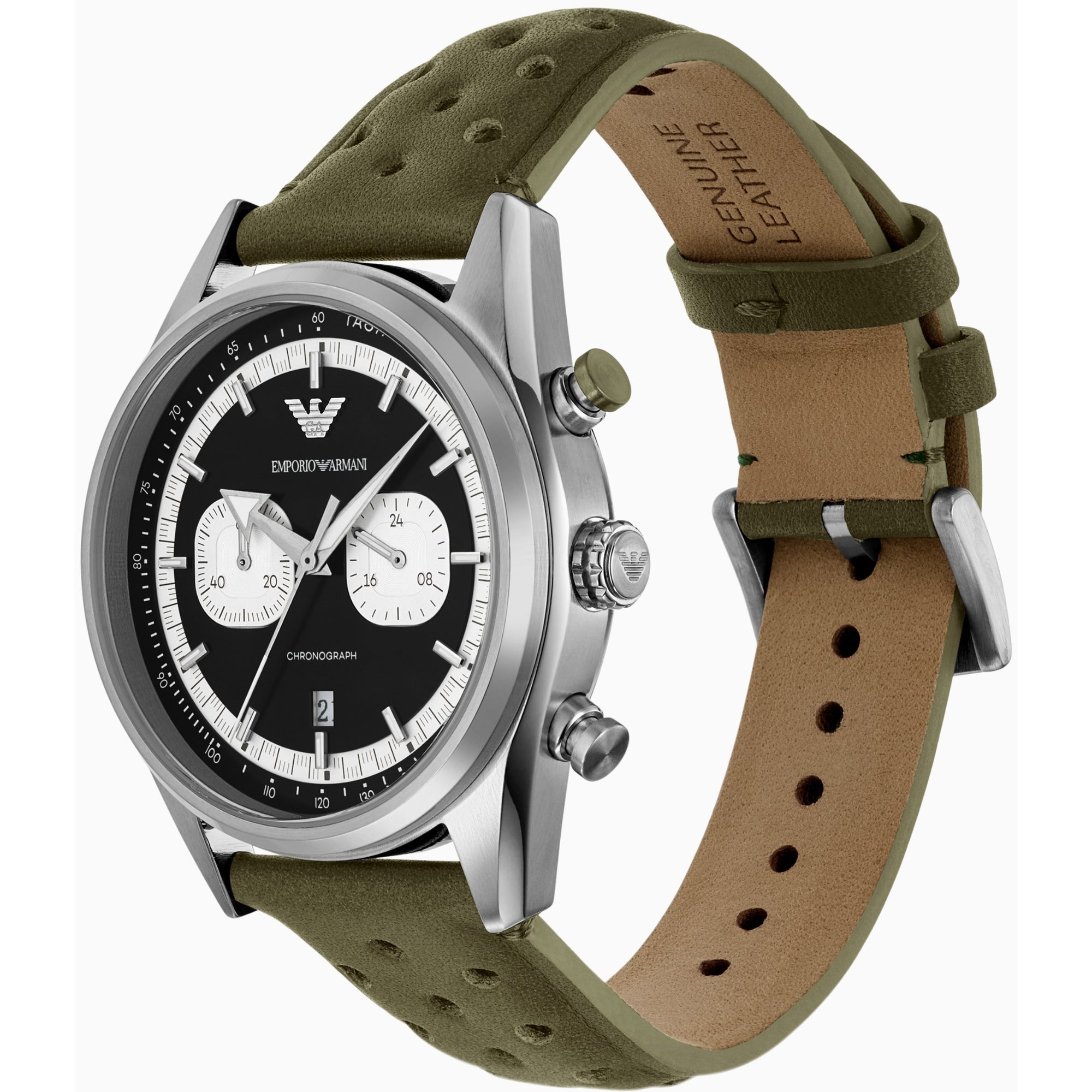 Emporio Armani Racer Chronograph Black Dial Leather Strap Men's Watch AR11709