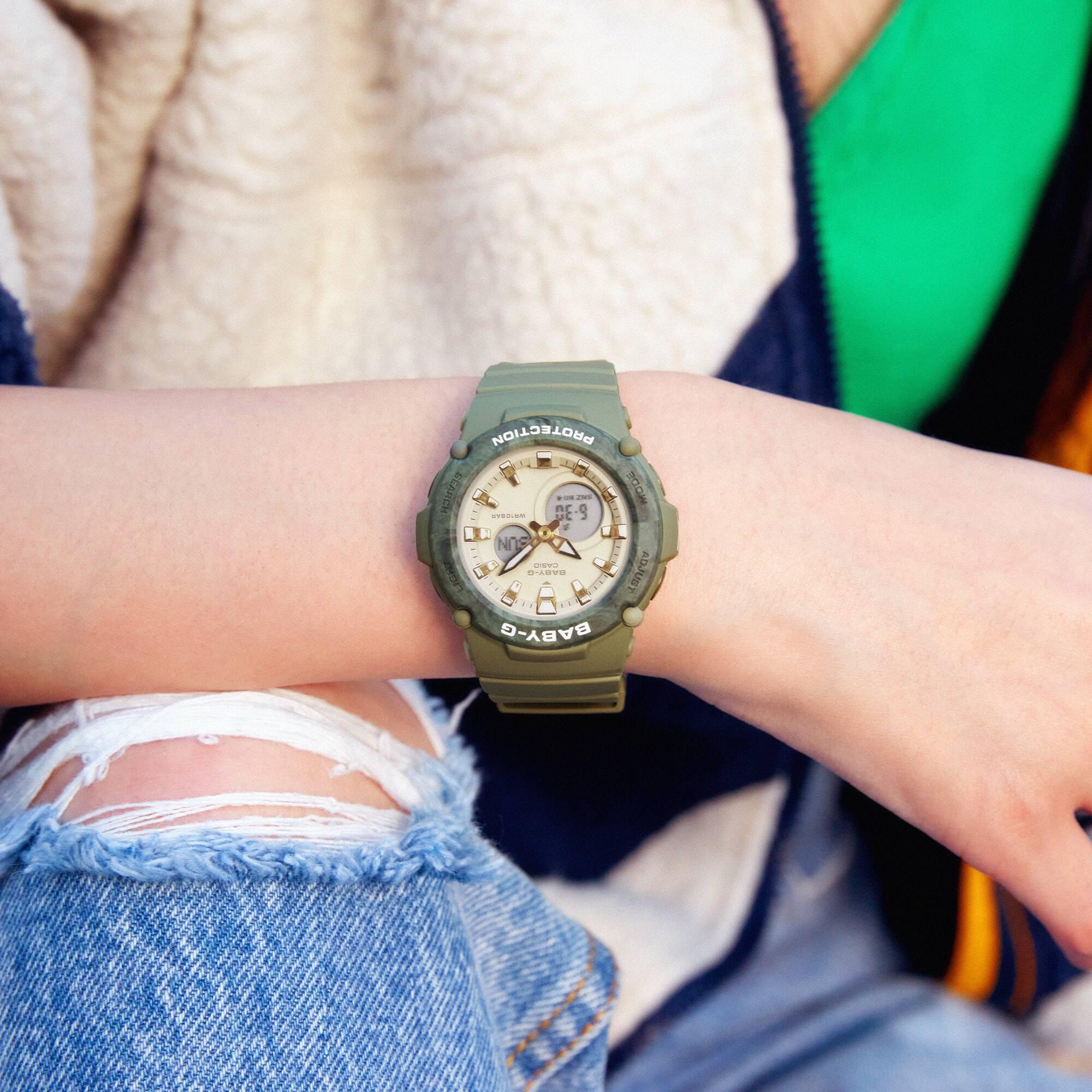 Casio Baby-G Quartz Cream Dial Green Resin Band Ladies Watch BGA-275M-3AER