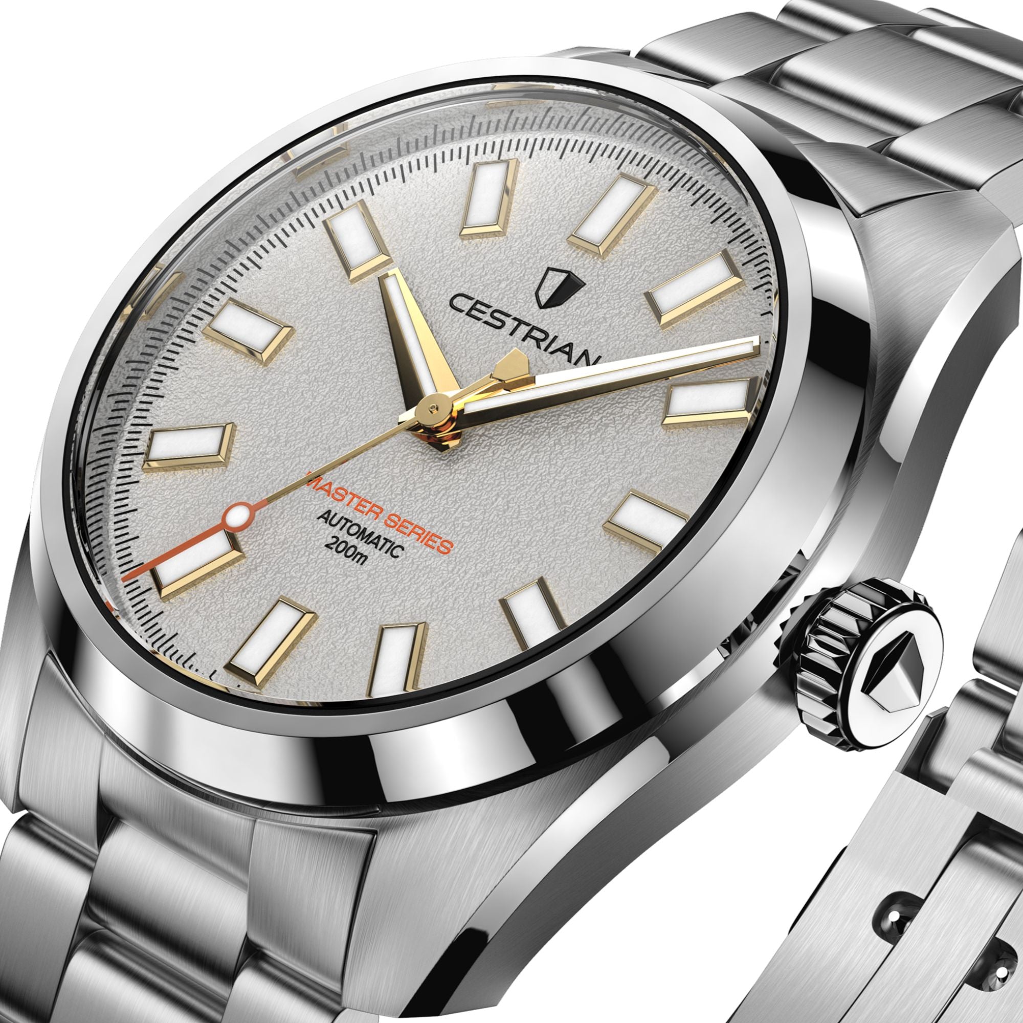 Cestrian Master Series V3 White Textured Dial Steel Bracelet Automatic Men's Watch CM-WG001