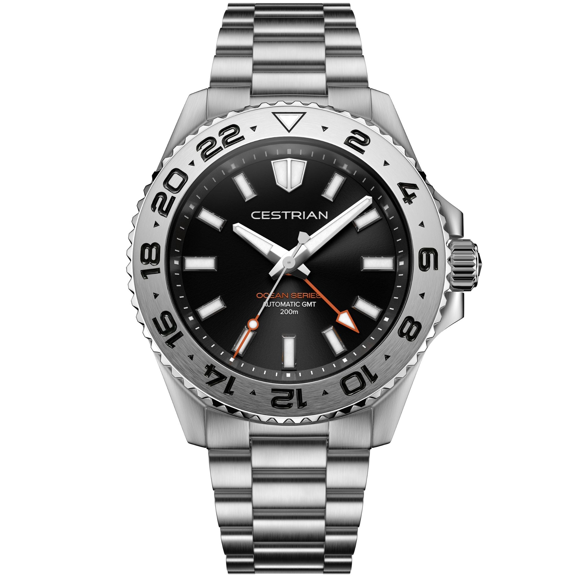 Cestrian Ocean Series Black Dial Steel Bracelet Automatic GMT Men's Watch CO-BKS001