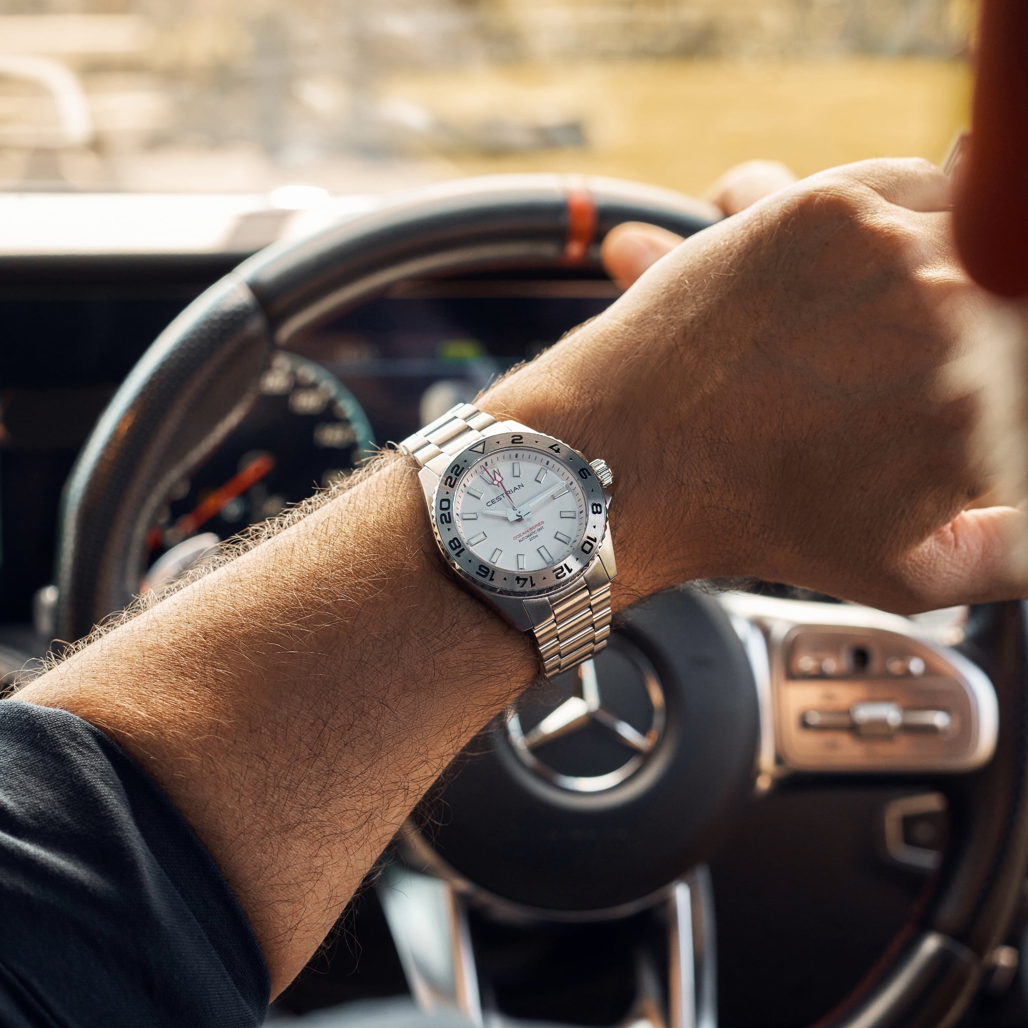 Cestrian Ocean Series Silver White Dial Steel Bracelet Automatic GMT Men's Watch CO-SWS001