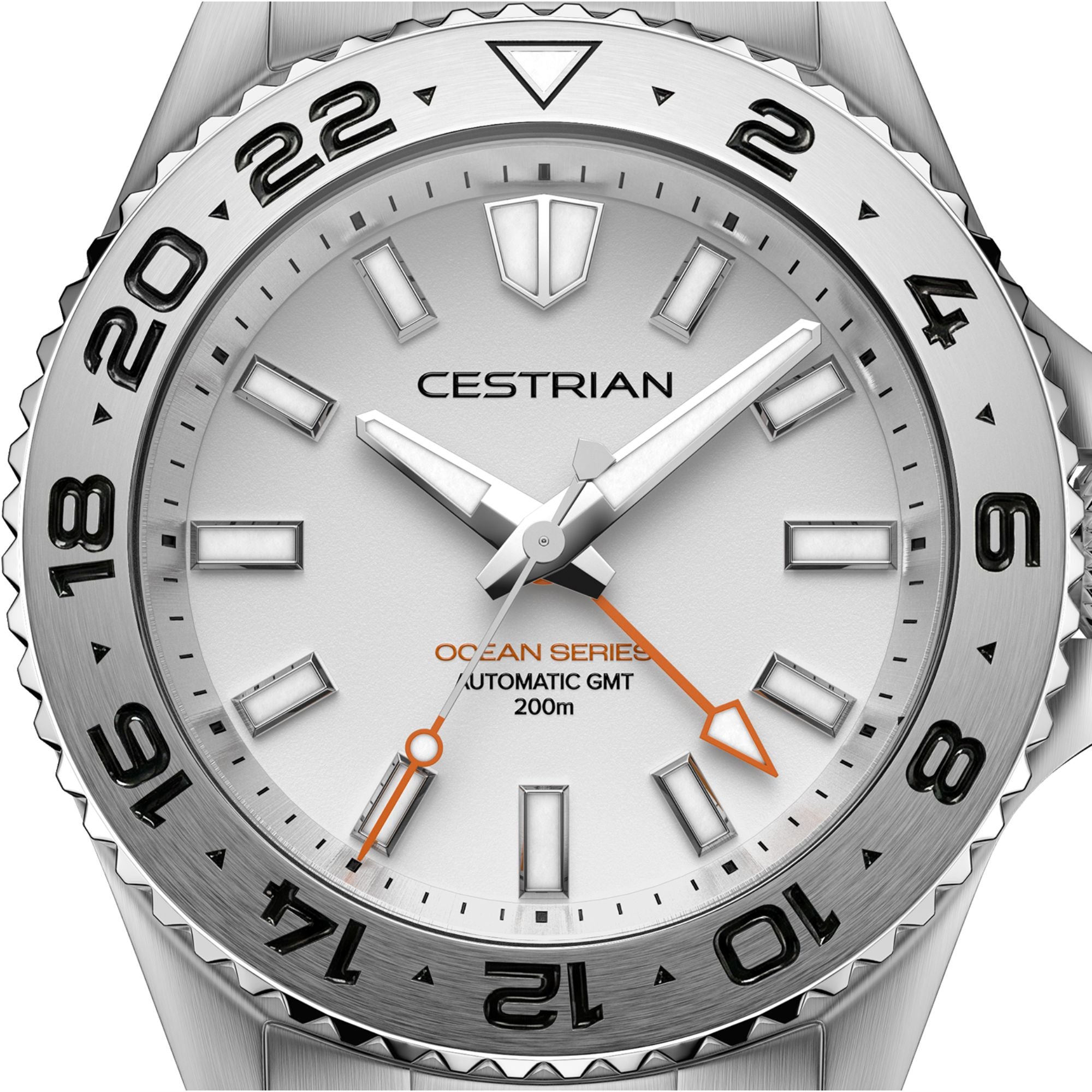 Cestrian Ocean Series Silver White Dial Steel Bracelet Automatic GMT Men's Watch CO-SWS001