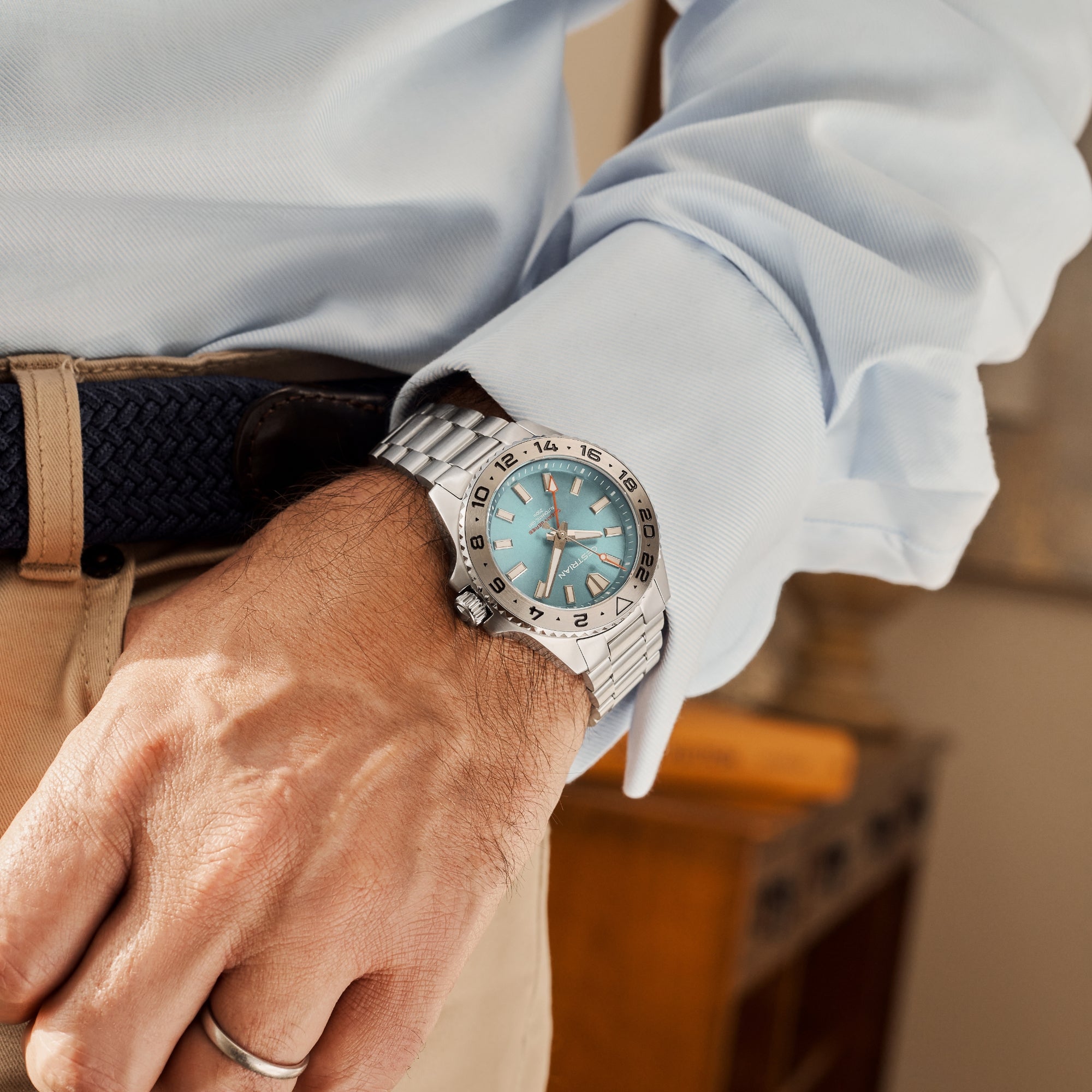Cestrian Ocean Series Tropical Blue Dial Steel Bracelet Automatic GMT Men's Watch CO-TBS001