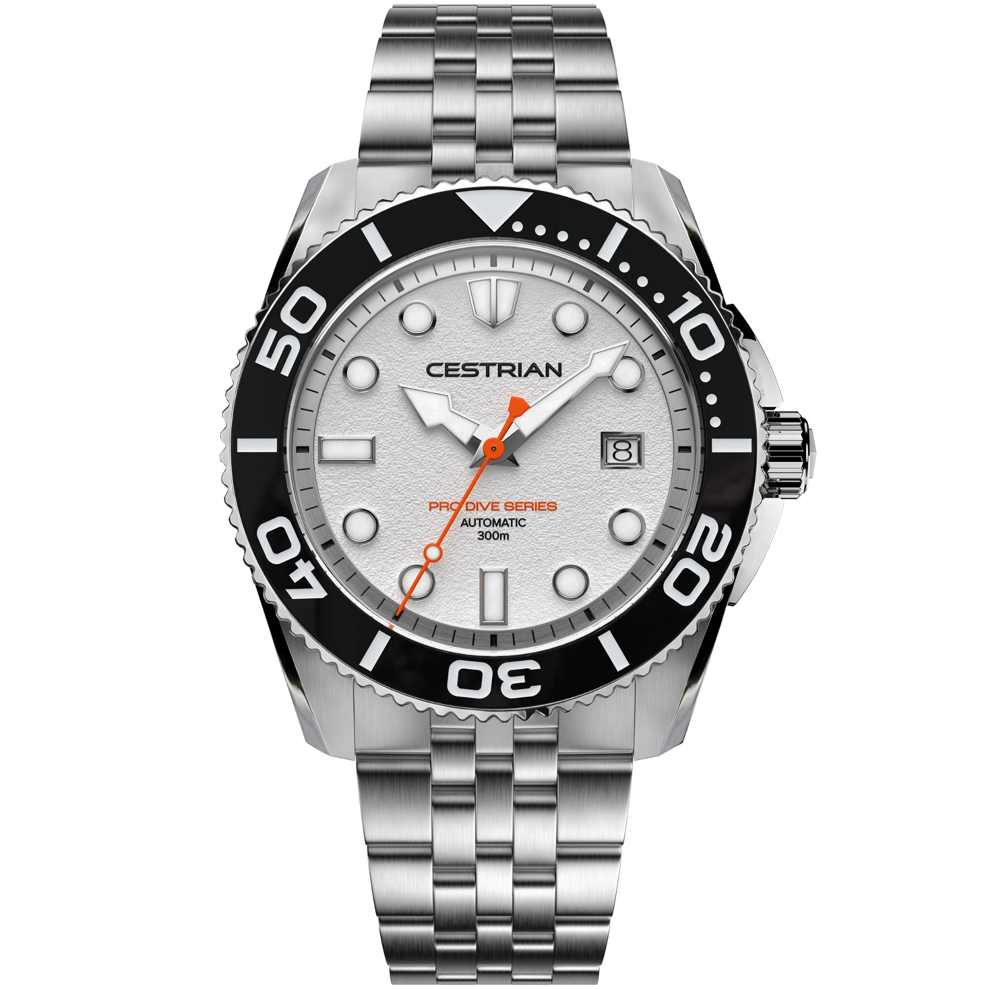 Cestrian Pro Dive Series White Dial Steel Bracelet Automatic 300m Men's Watch CP-WTB001