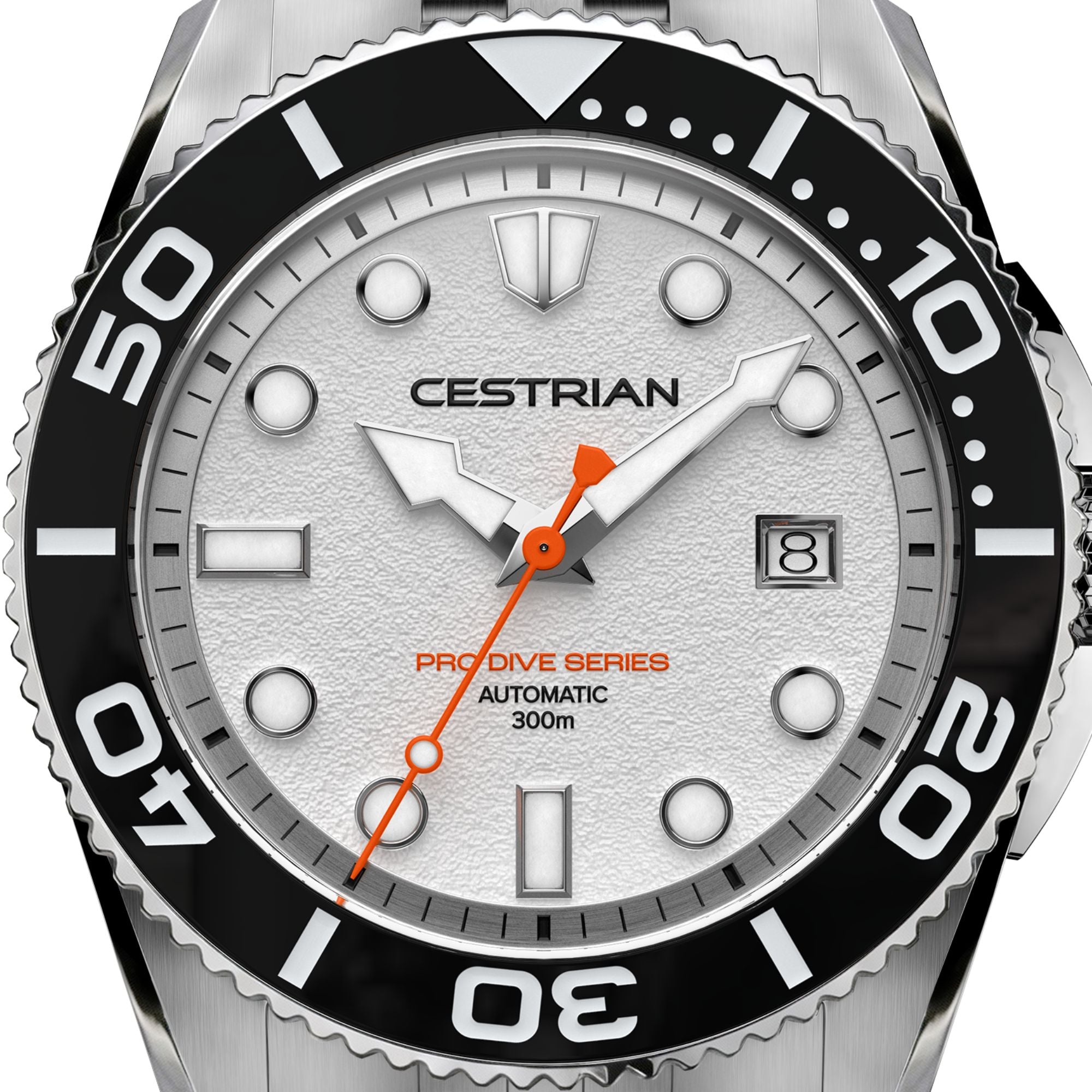 Cestrian Pro Dive Series White Dial Silicone Strap Automatic 300m Men's Watch CP-WTB002