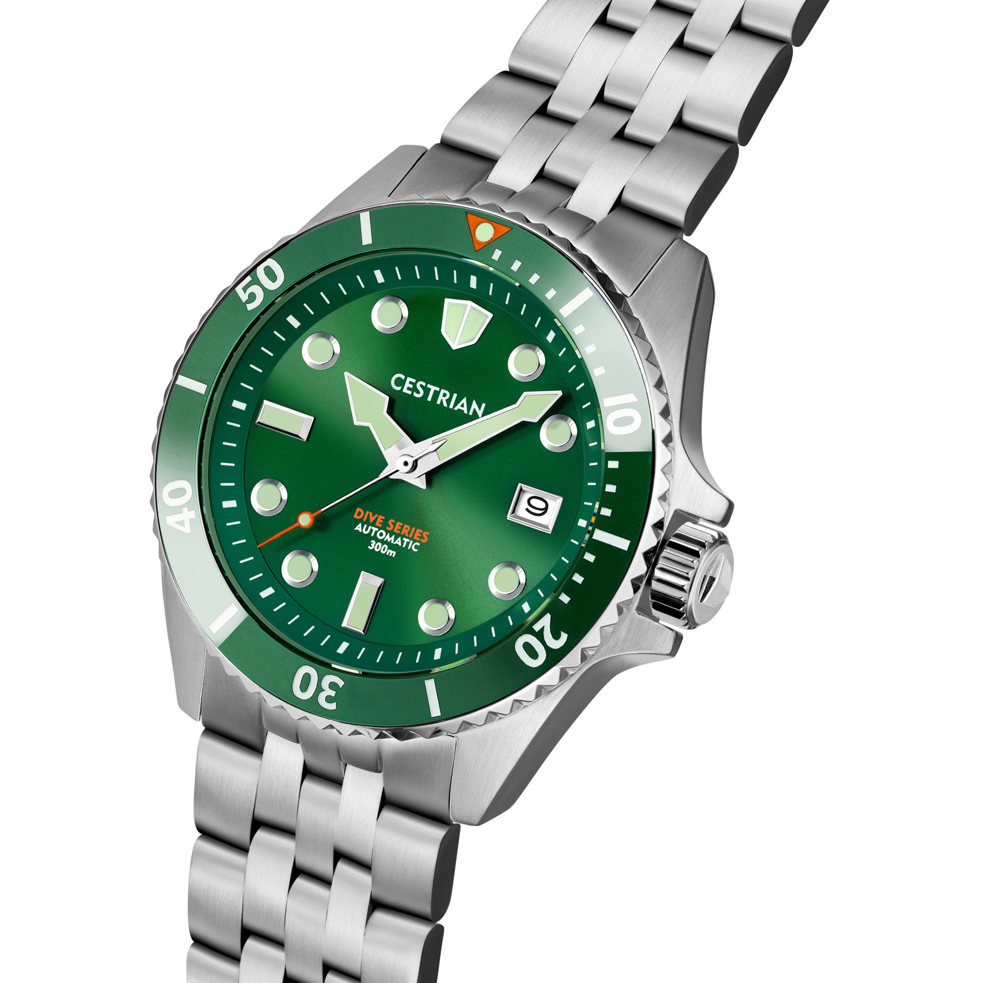 Cestrian Dive Series V2 Hulk Green Dial Green Ceramic Bezel Steel Bracelet Automatic Men's Watch CD311B0773
