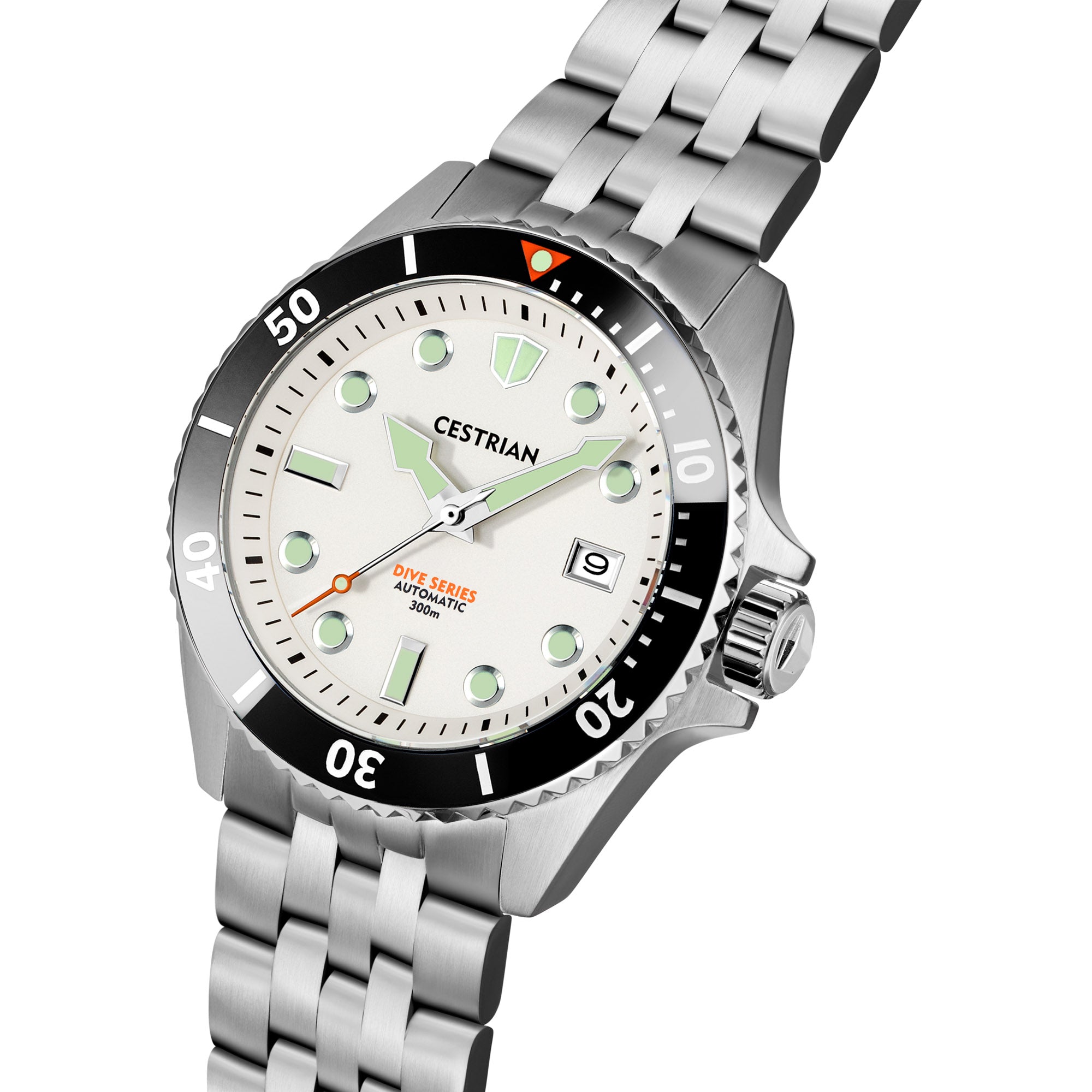 Cestrian Dive Series V2 White Dial Black Ceramic Bezel Steel Bracelet Automatic Men's Watch CD011B0771
