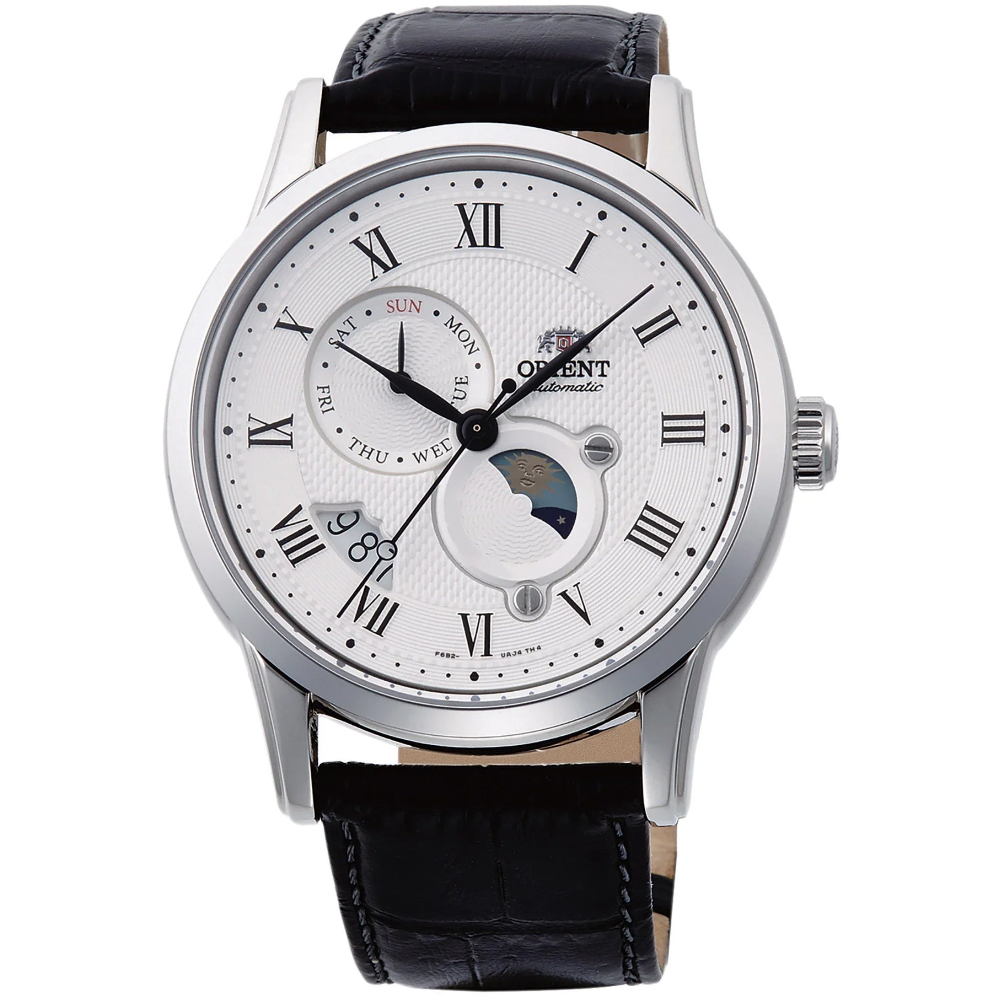 Orient Sun & Moon 42mm White Dial Leather Mens Automatic Watch RA-AK0008S30B