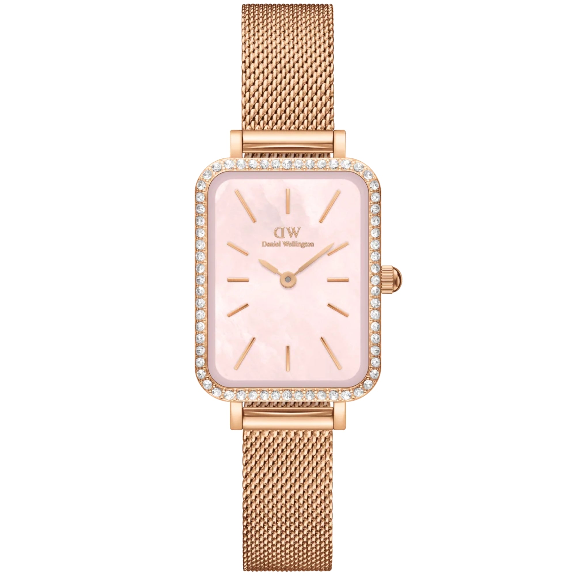 Daniel Wellington Quadro 20mm Pink Mother of Pearl Dial Steel Ladies Quartz Watch DW00100669