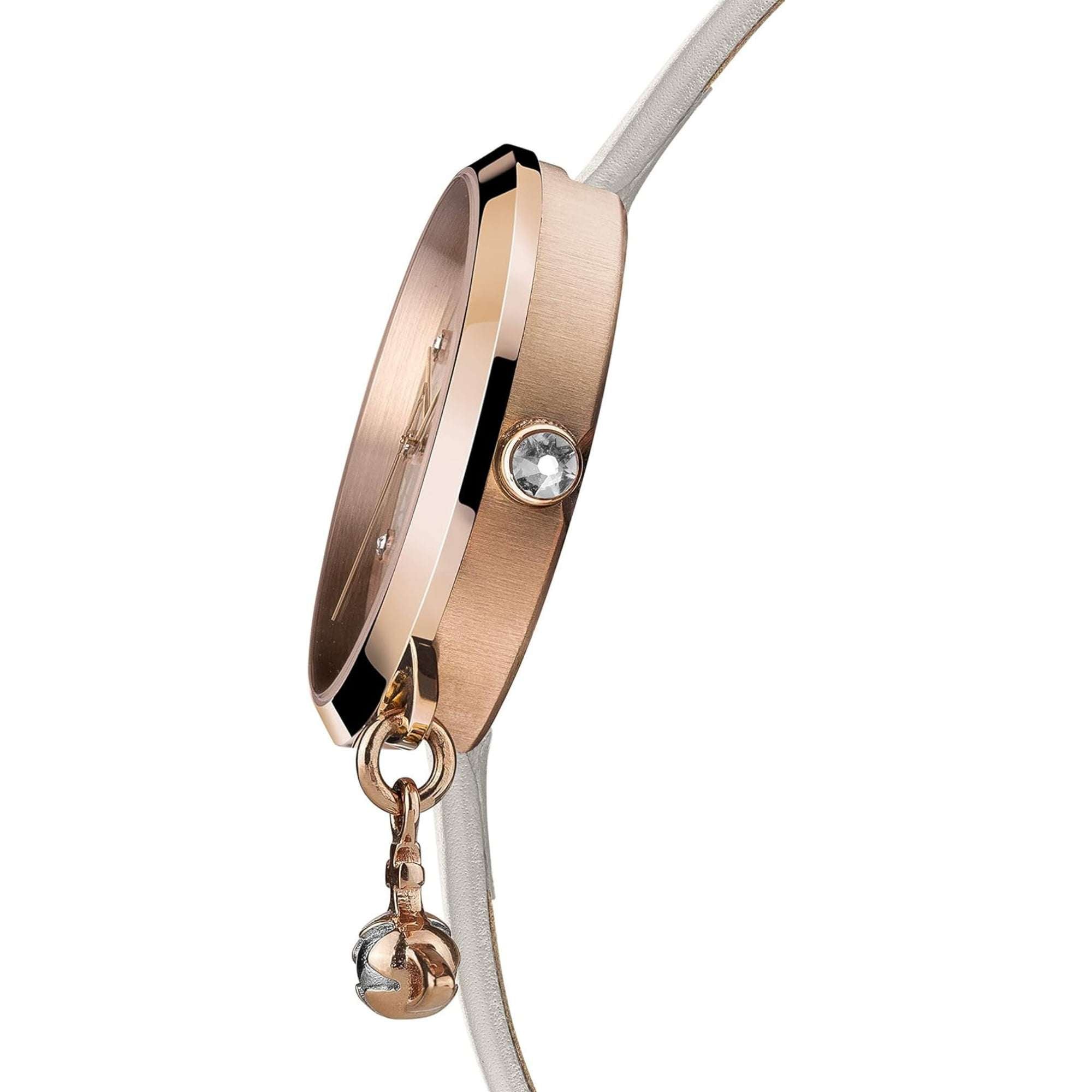 Vivienne Westwood Exclusive Bow Rose Gold Steel Case Cream Leather Strap Grey Dial Ladies Watch VV139WGYCM