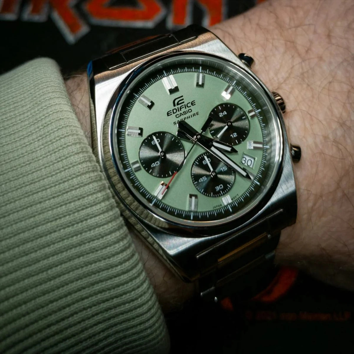 Casio Edifice Classic Chronograph Green Dial Steel Strap Men's Watch EFB-730D-3AVUEF