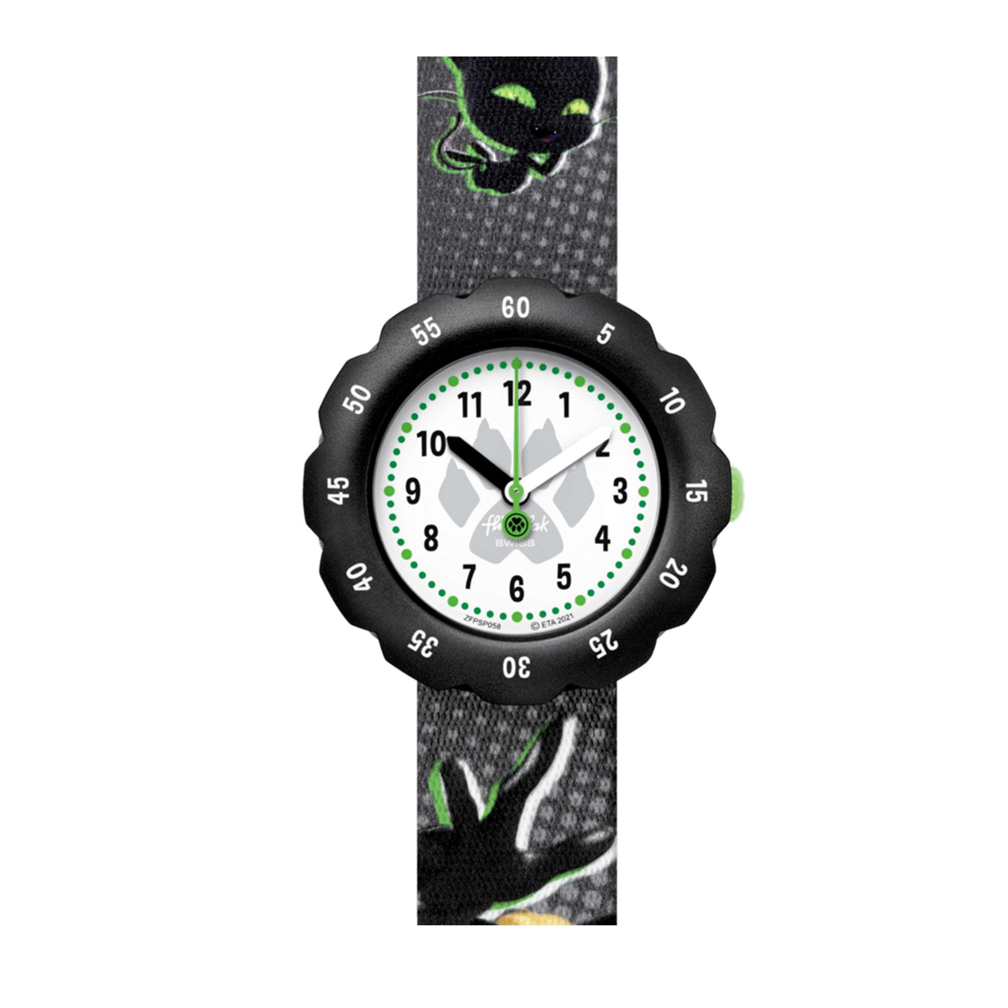 Flik-Flak Cat Noir Quartz White Dial Black Plastic Strap Childrens Watch FPSP058