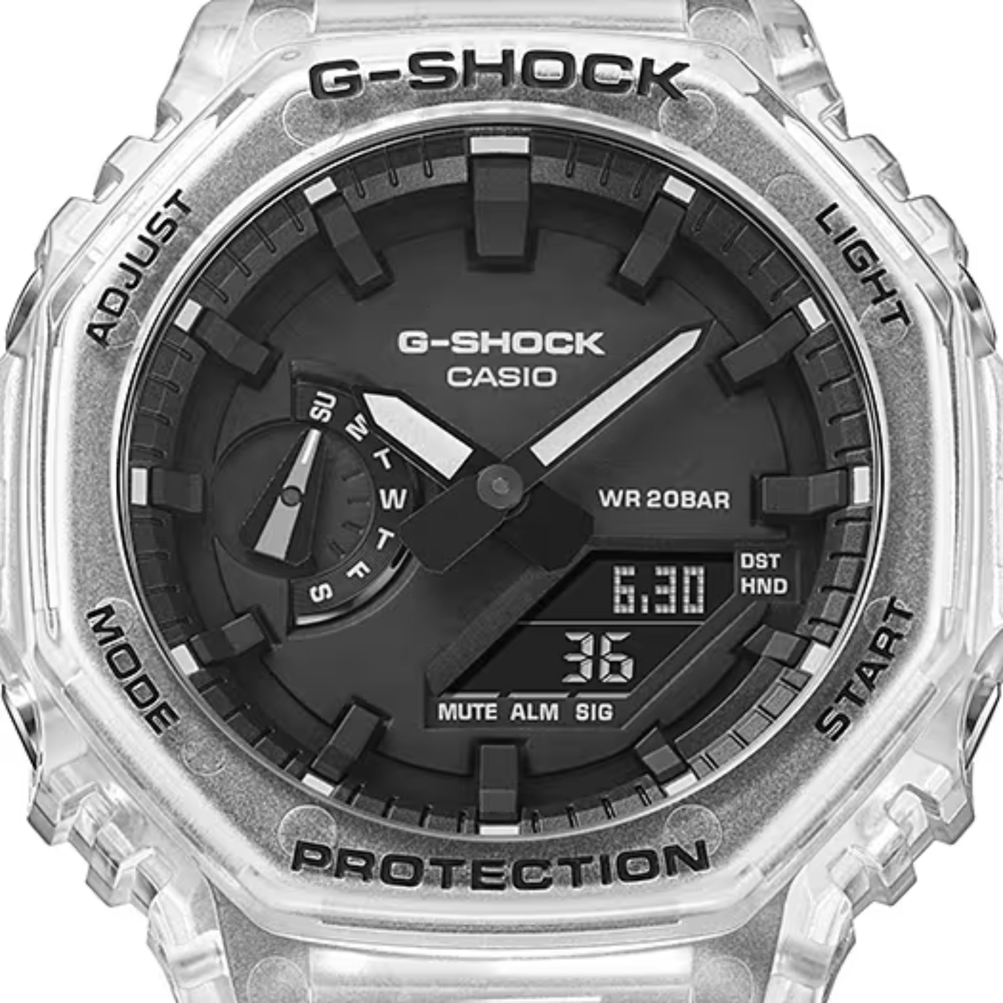 Casio G-Shock Octagon Series ‘CasiOak’ Quartz Digital Transparent Resin Strap Men's Watch GA-2100SKE-7AER