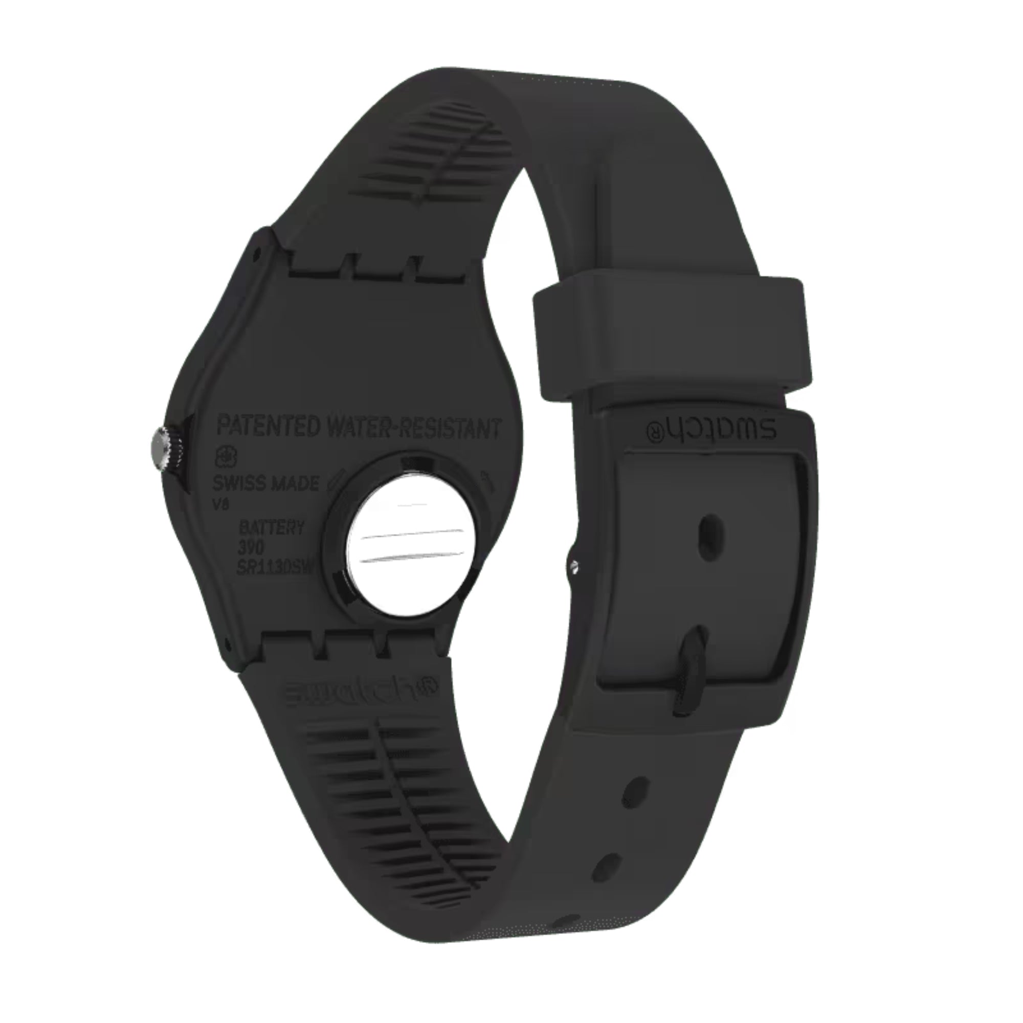 Swatch Always There Quartz White Dial Black Silicone Strap Watch GB328