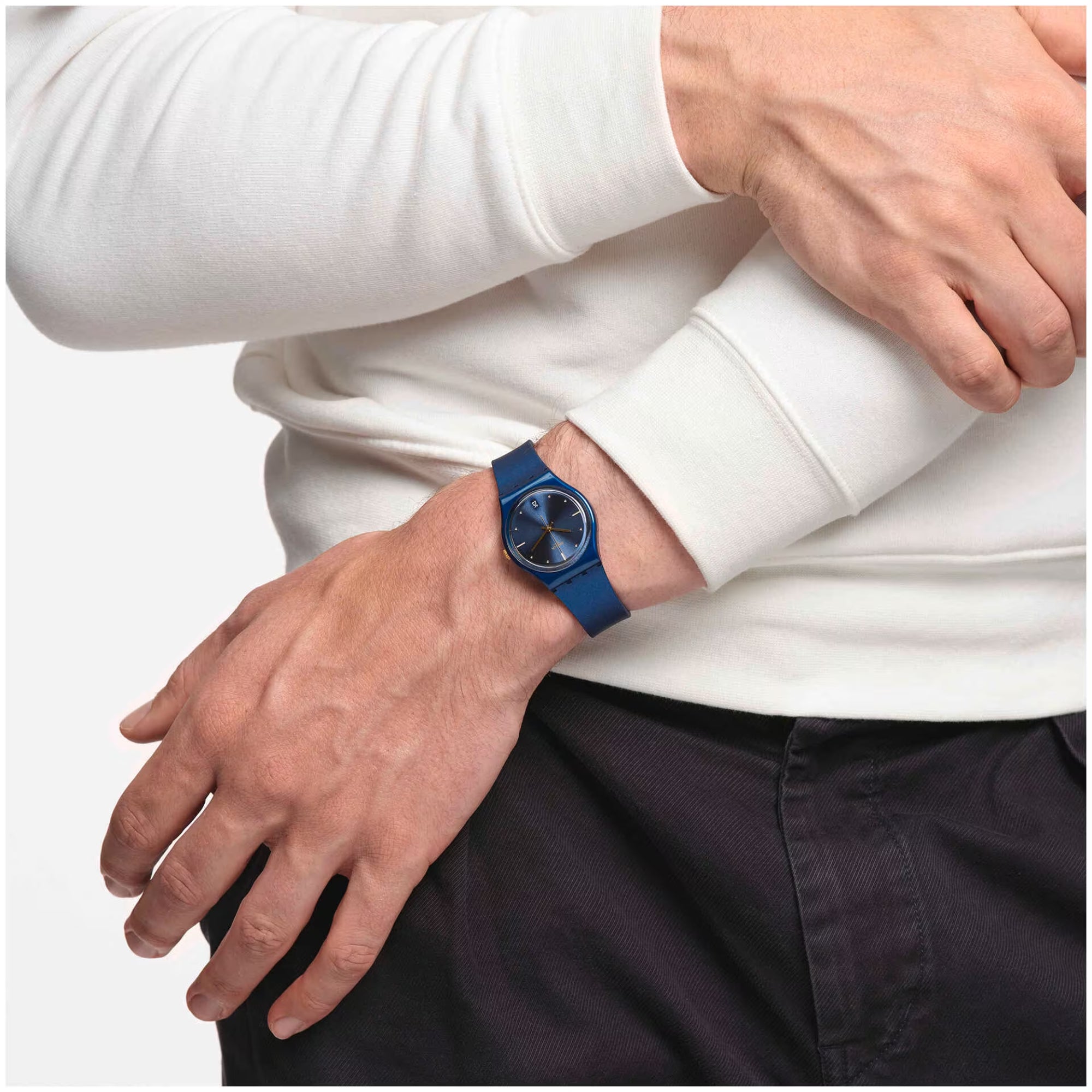 Swatch Gent Pearlyblue Quartz Blue Dial Blue Silicone Strap Unisex Watch GN417