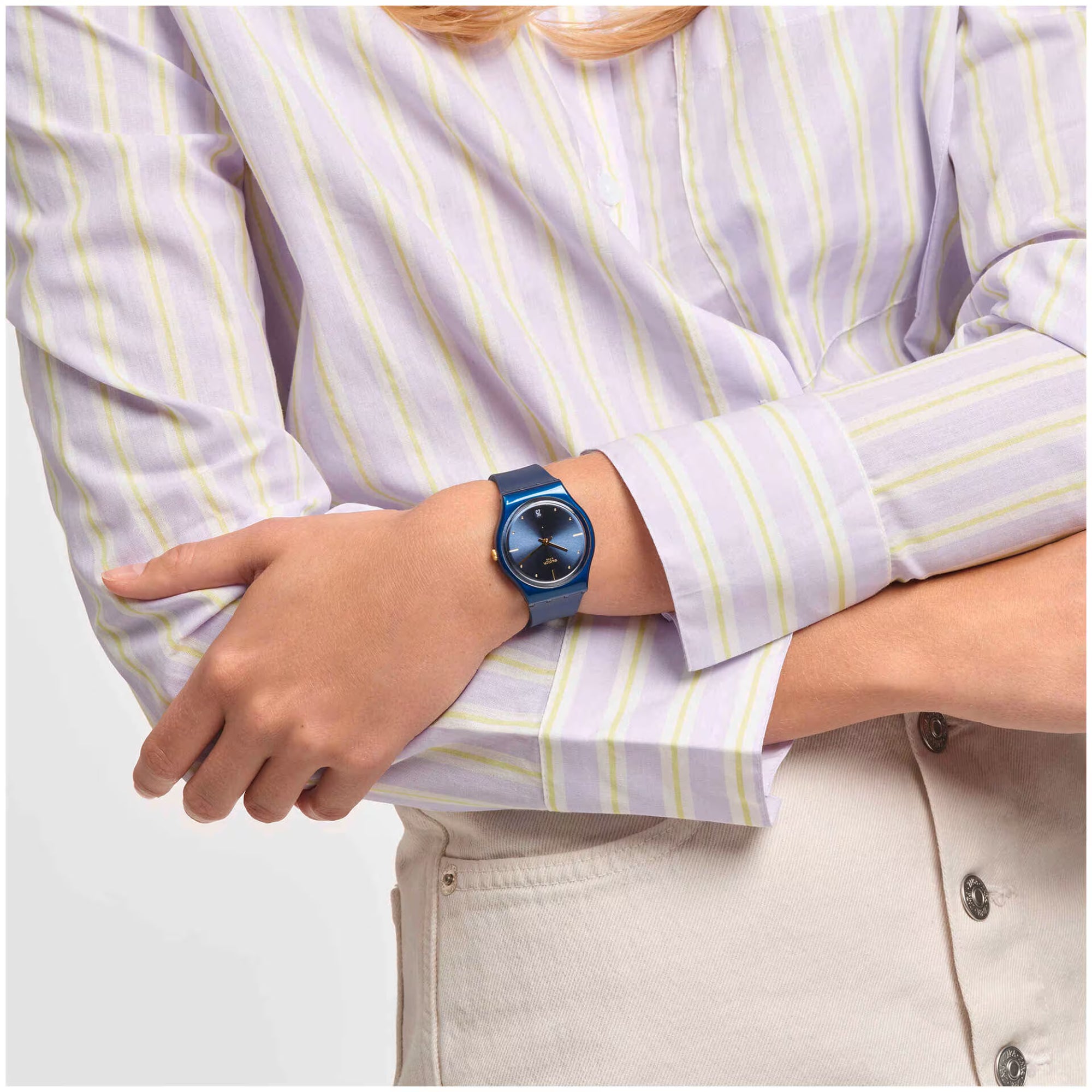 Swatch Gent Pearlyblue Quartz Blue Dial Blue Silicone Strap Unisex Watch GN417