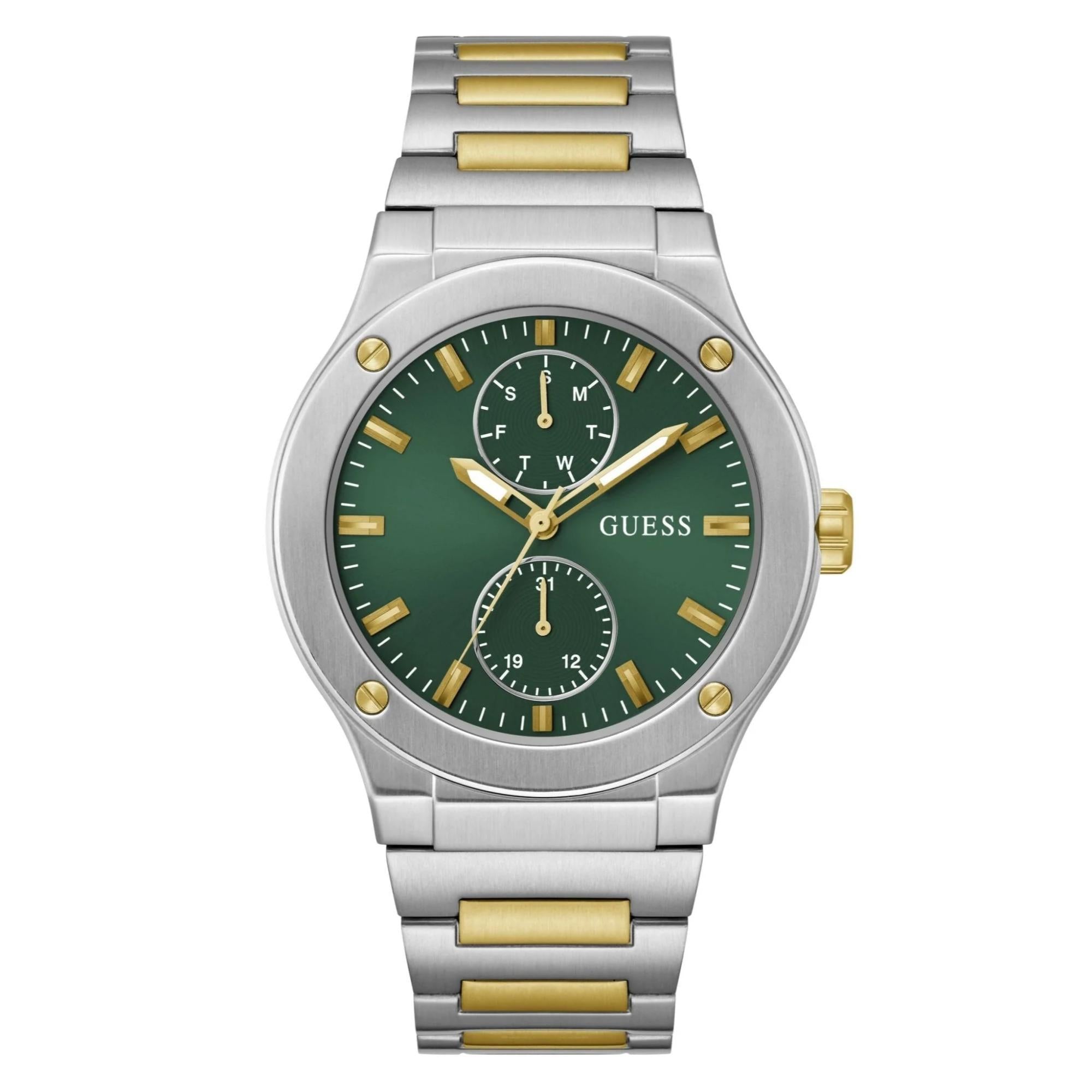 GUESS Jet Multi-function Analogue Quartz Green Dial Steel Strap Men's Watch GW0795G1